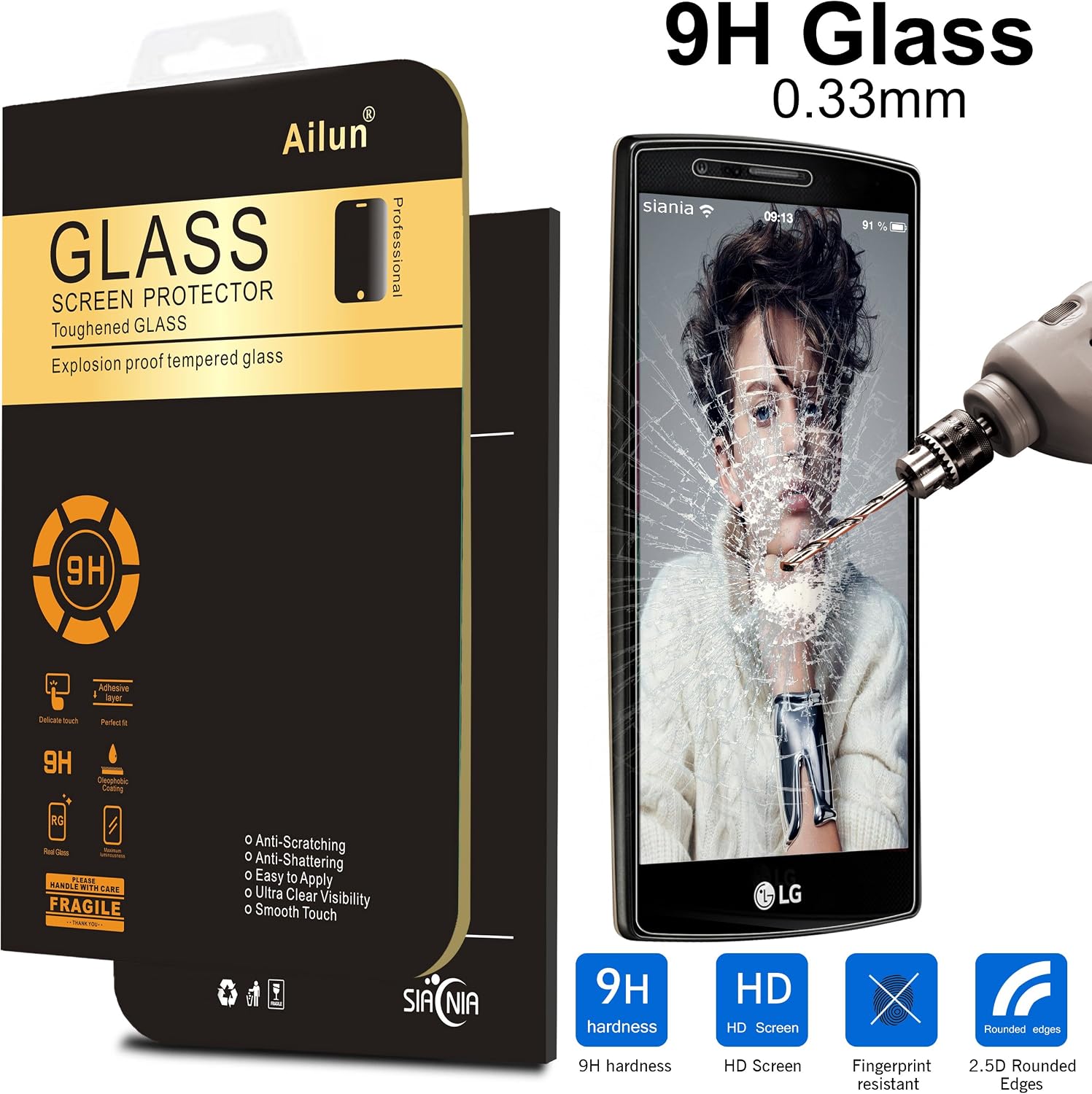 AILUN Screen Protector for LG G4 Tempered Glass 9H Hardness 2.5D Edge Ultra Clear Anti Scratch Case Friendly Siania Retail Package