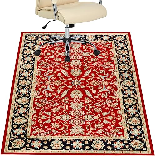 Tapete para silla de oficina, 36 x 48 pulgadas, tapete para silla de flores rojas, antideslizante debajo del escritorio, alfombra para suelo de
