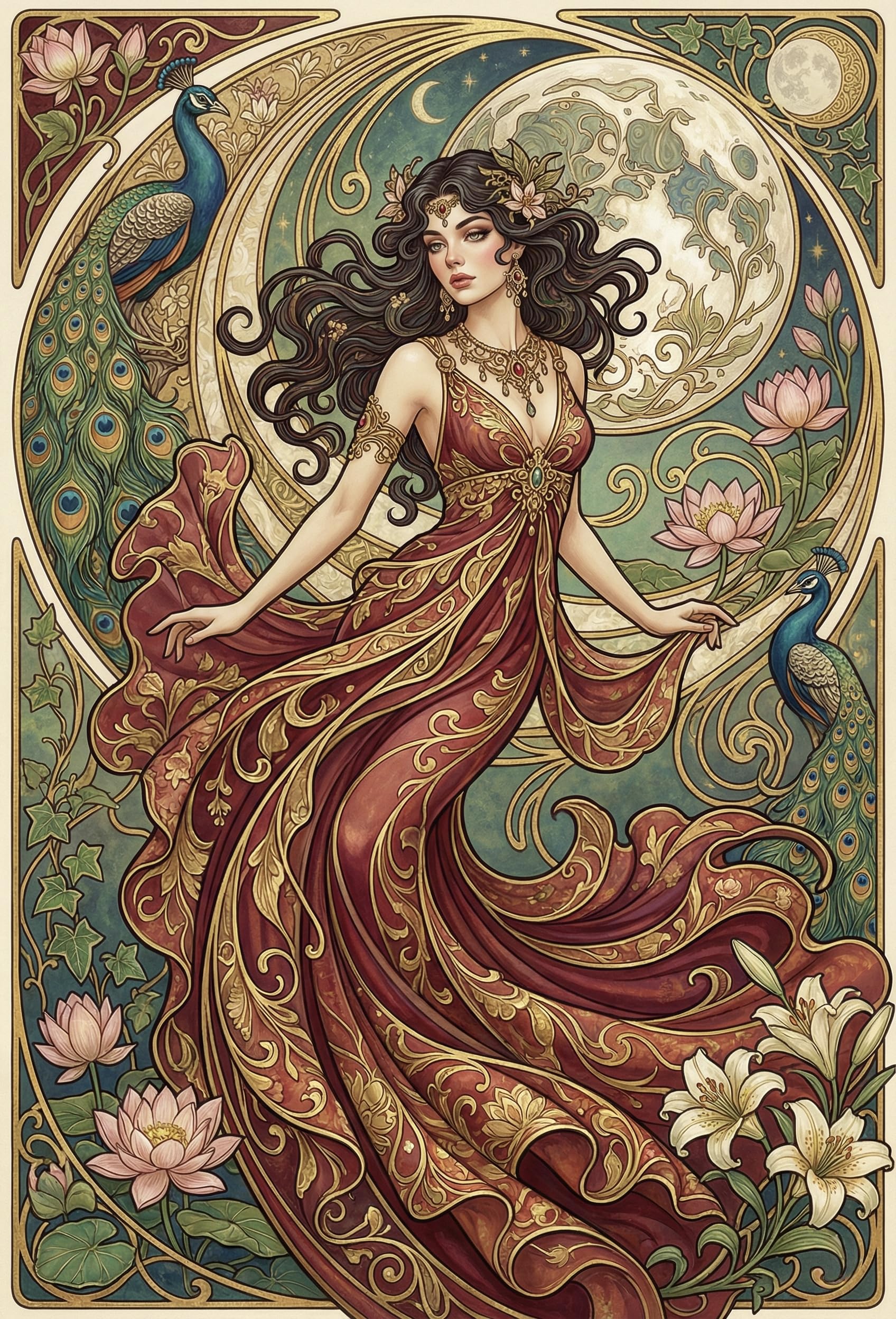 Art Nouveau Goddess Wooden Puzzle 500 Pieces, Rainy Day Indoor Game