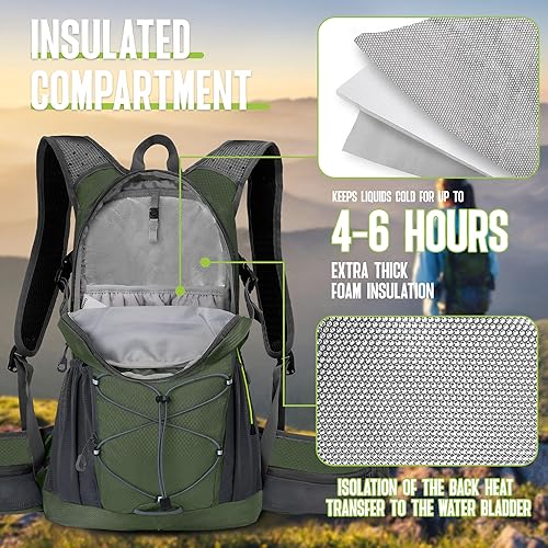 Miniatura 3 de N NEVO RHINO Mochila de hidratación, mochila de senderismo multiusos de 18L con vejiga de agua de 3 L, mochila de agua aislada, paquete de