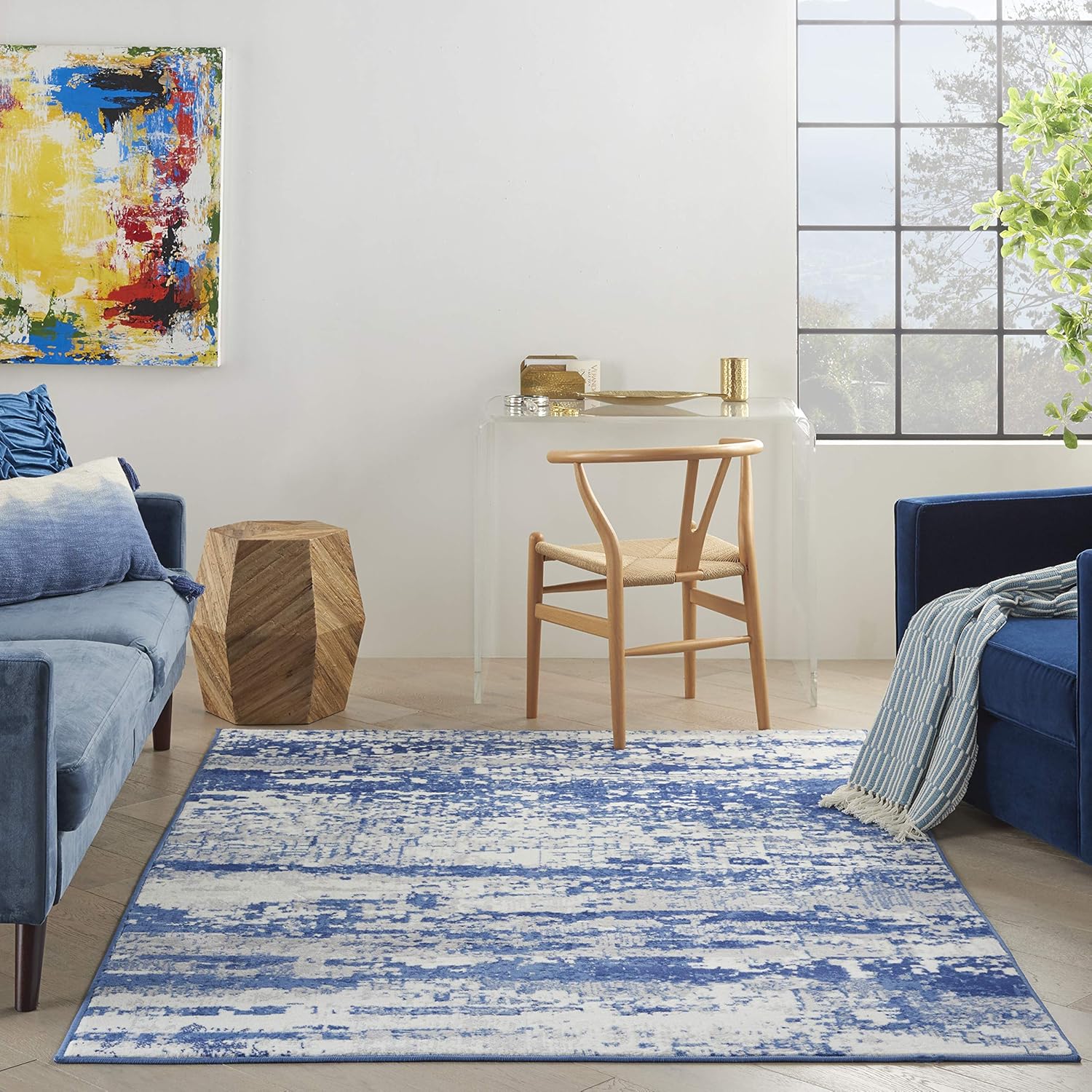 Nourison Home Whimsicle Ivory Navy 6' x 9' Area Rug - Easy Clean, Non Shedding, Bed Room, Living Room, Dining Room, Kitchen (6' x 9')