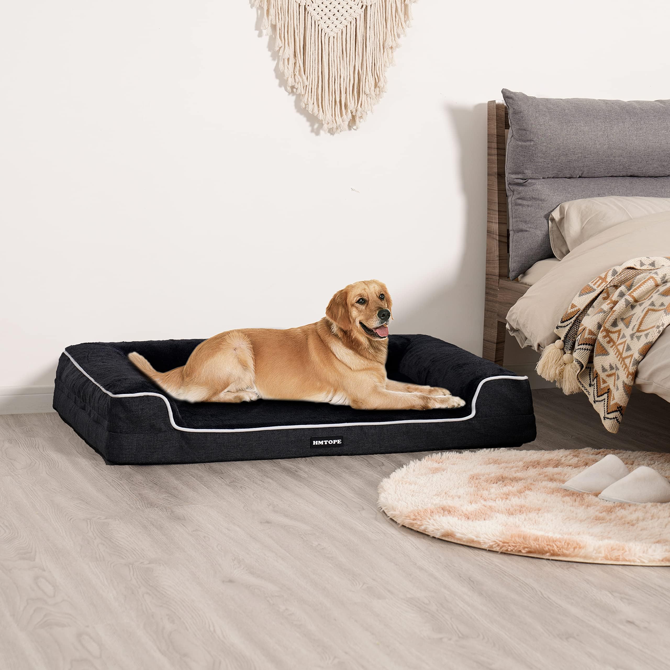 HMTOPE Orthopädisches Hundebett, Hundesofa, hohen Rand, Hundekissen, Hundekorb, Abnehmbar und waschbar, Grosse Hunde & MittelgroßeHunde-120x85x22cm, Grau