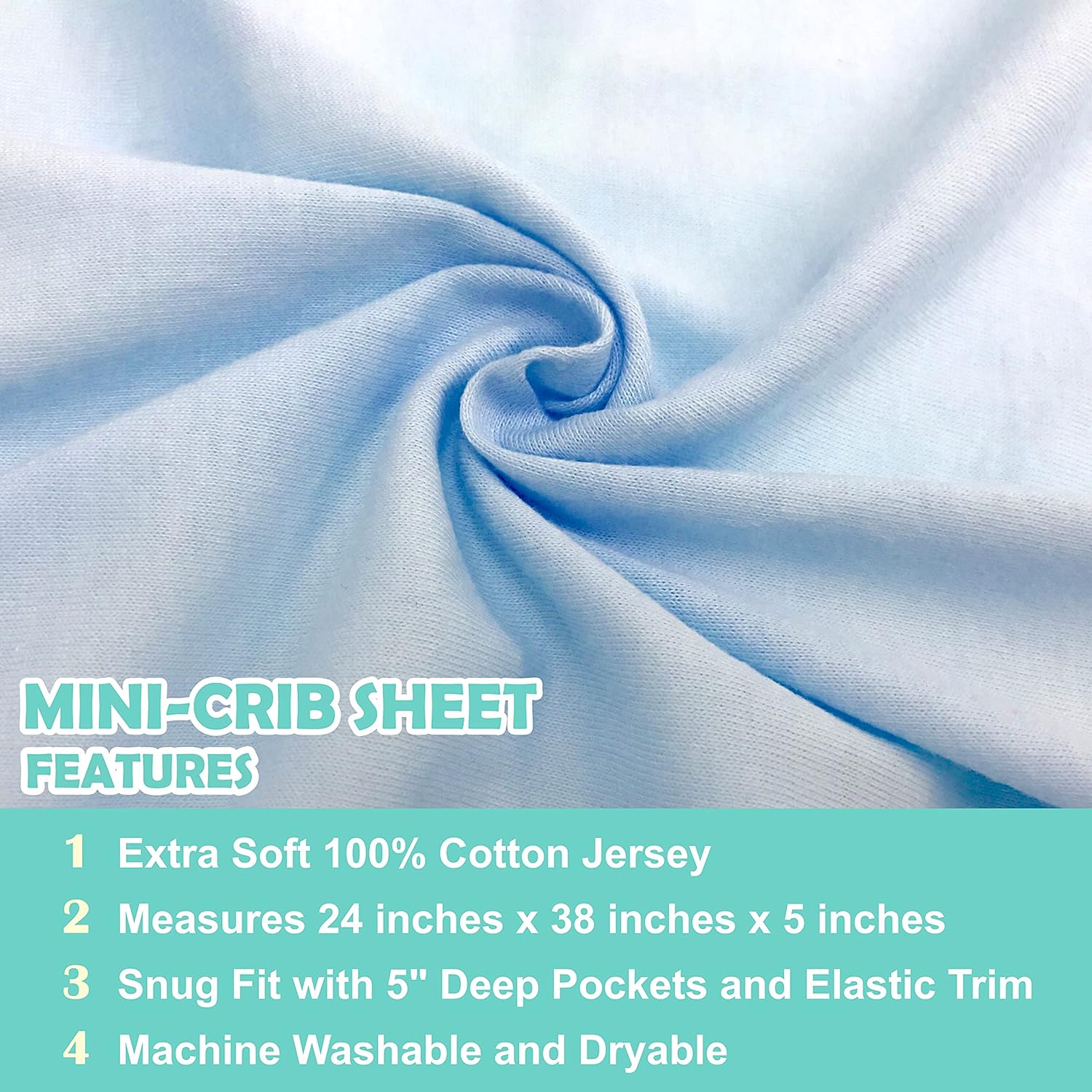 American Baby Company 100% Natural Cotton Jersey Knit Fitted Portable/Mini-Crib Sheet, Baby Blue, Soft Breathable, for Boys and Girls (Pack of 3)