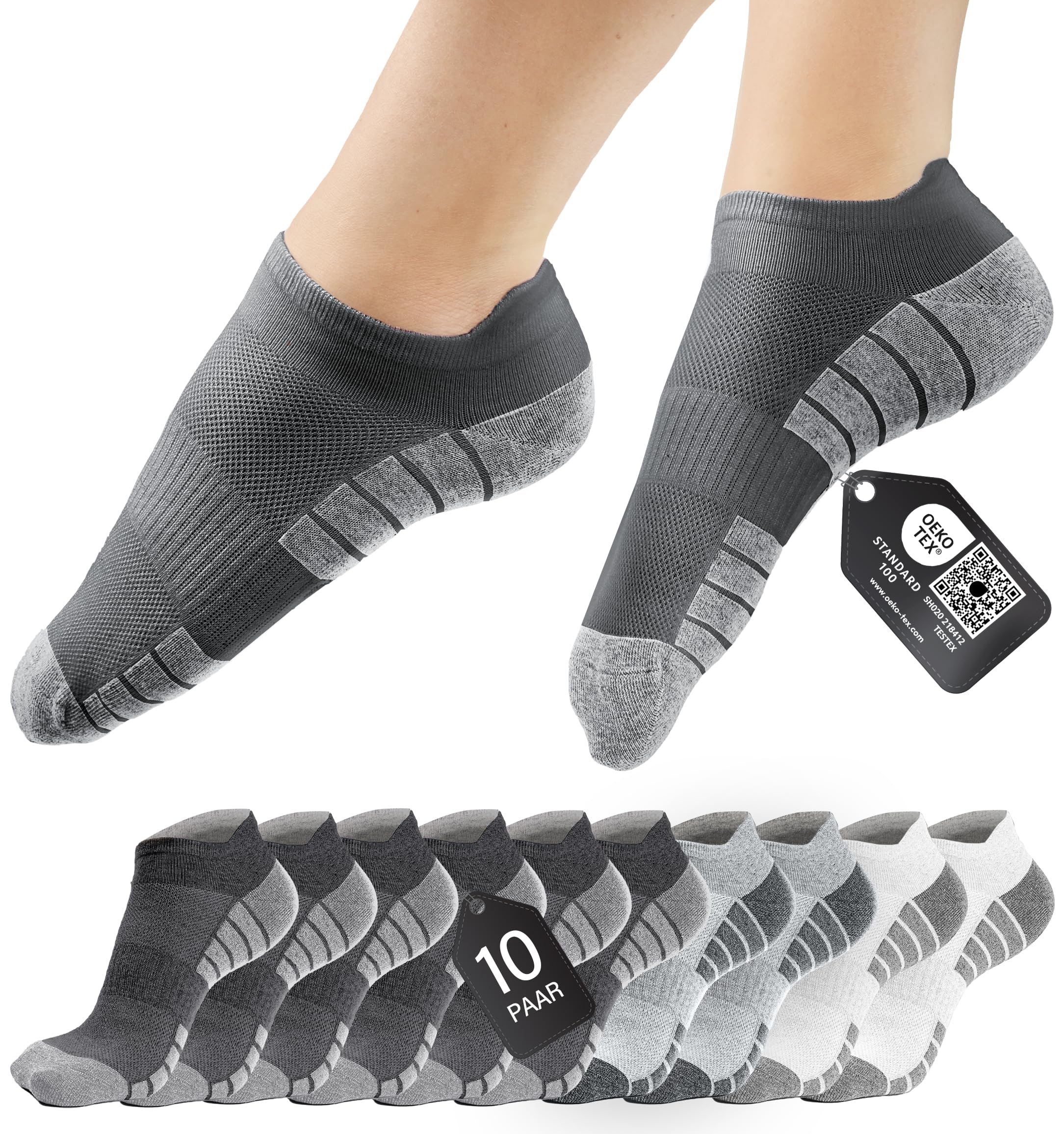 HELDENWERK Sneaker-Socken für Damen & Herren 10 Paar - Kurze Sport-Socken mit atmungsaktiver Baumwolle - Unisex Laufsocken Set