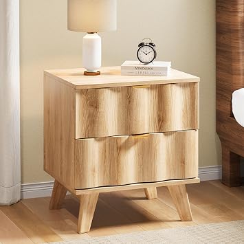 Nightstand, Bedside Table with 2 Drawers and Metal Handles, Sofa Side End Table with Storage for Bedroom, Living Room, Entryway Natural