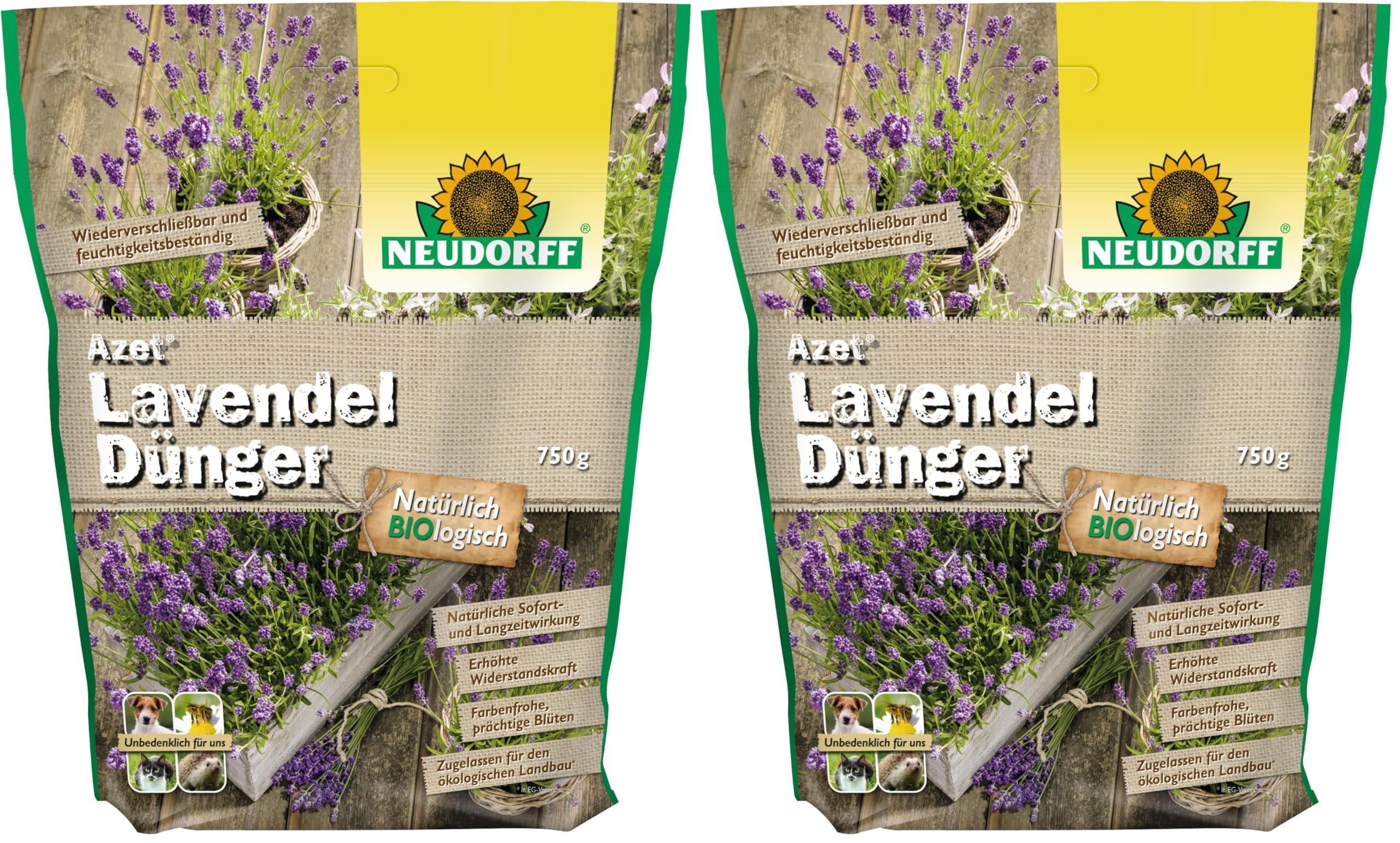 Neudorff Azet LavendelDünger – Bio Lavendeldünger sorgt für farbenfrohe Blüten und intensivem Duft mit natürlicher Sofort- & Langzeitwirkung, 750 g (Packung mit 2)