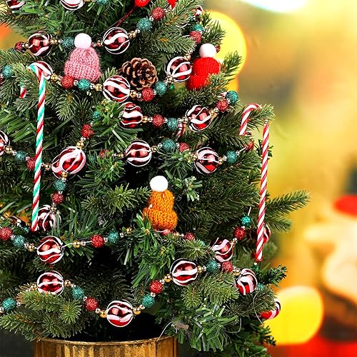 Miniatura 10 de Guirnalda de bastones de caramelo de Navidad de 16 pies, adornos de menta, guirnalda de caramelos, coronas de bolas de Navidad, adornos colgantes