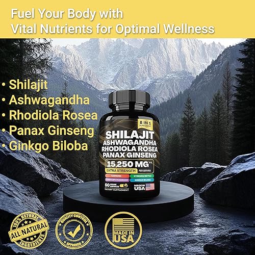 Miniatura 2 de Shilajit 9000 mg, Ashwagandha 2000 mg, Rhodiola Rosea 1000 mg, Panax Ginseng 1500 mg, Cordyceps Hongo 500 mg, Ginkgo Biloba 500 MG, Ortiga escozante