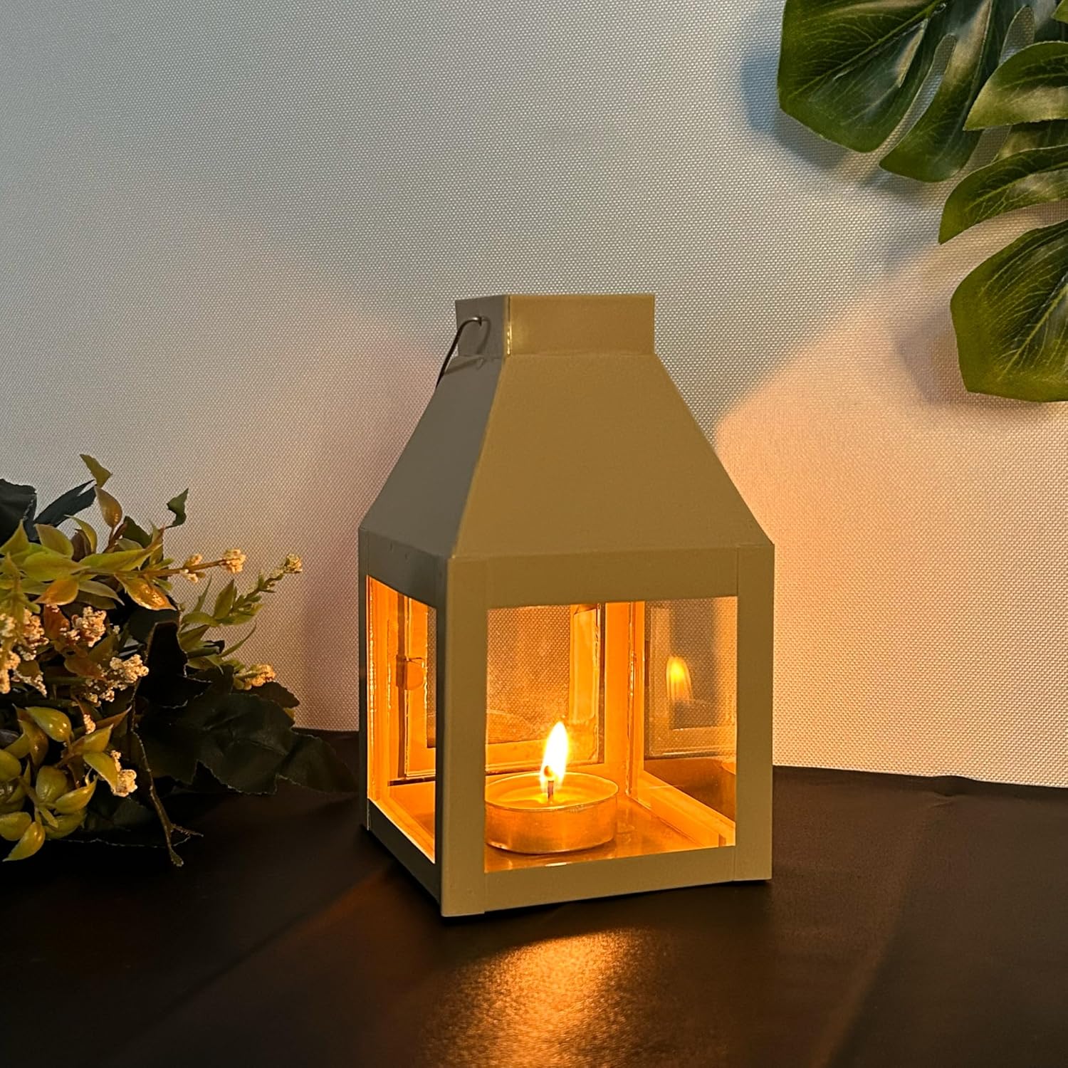 Rely+ Metal Lantern Candle Holder for Indoor & Outdoor Decor, Hanging Tealight Candles Holders for Wedding, Party, Decorations - Modern Home Decor, 5.5 Inch (Hazelnut Color)