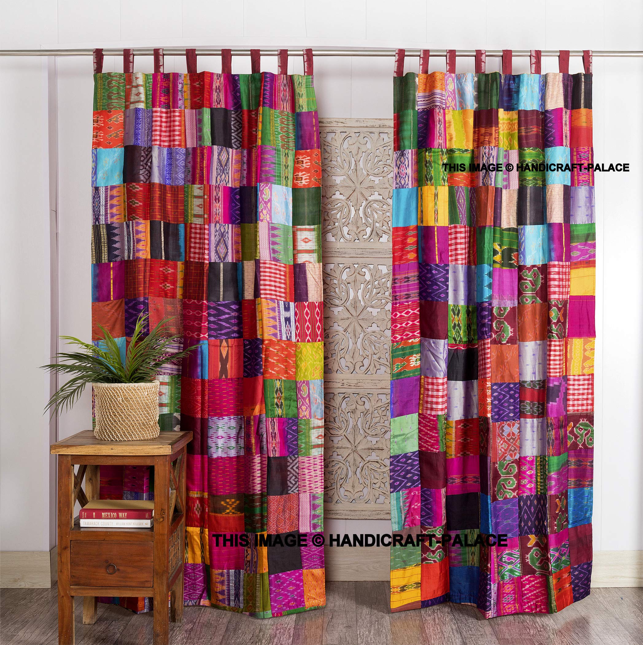Ravaiyaa - Attitude is everything Handmade Patchwork Designer Curtains Vintage Silk Saree Window Door Decor Curtains (Multi Color) discount deal
