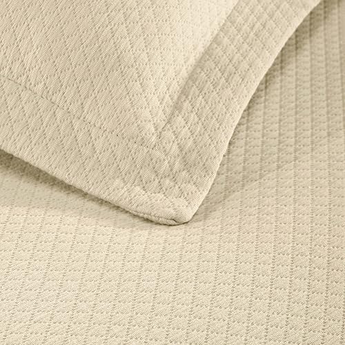Miniatura 7 de Cubrecama doble Superior Diamond Solitaire de algodón de primera calidad Jacquard Matelassé con fundas de almohada a tono, color aguamarina, Ivory,