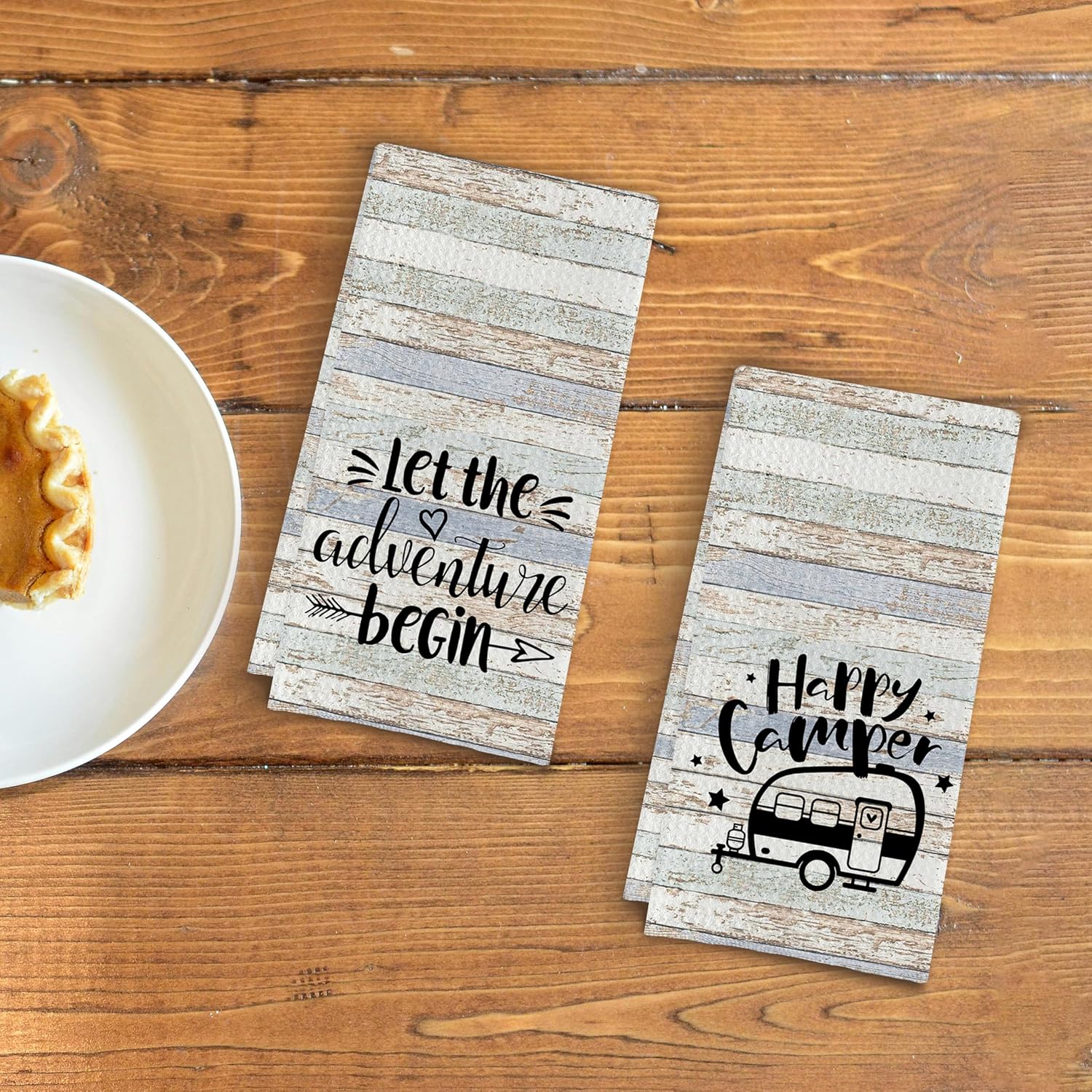 Rustic Camping Kitchen Towels Set of 2, Happy Camper Dish Towels, Hand Towels for RV, Decor and Gifts for Women, 16x24 Inch - Image 3