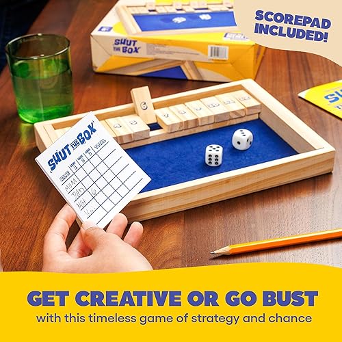 Miniatura 3 de Shut The Box de Relatable, la elección clásica para juegos de mesa, juegos de mesa de estrategia para niños y adultos, incluye 2 dados, 1 caja de