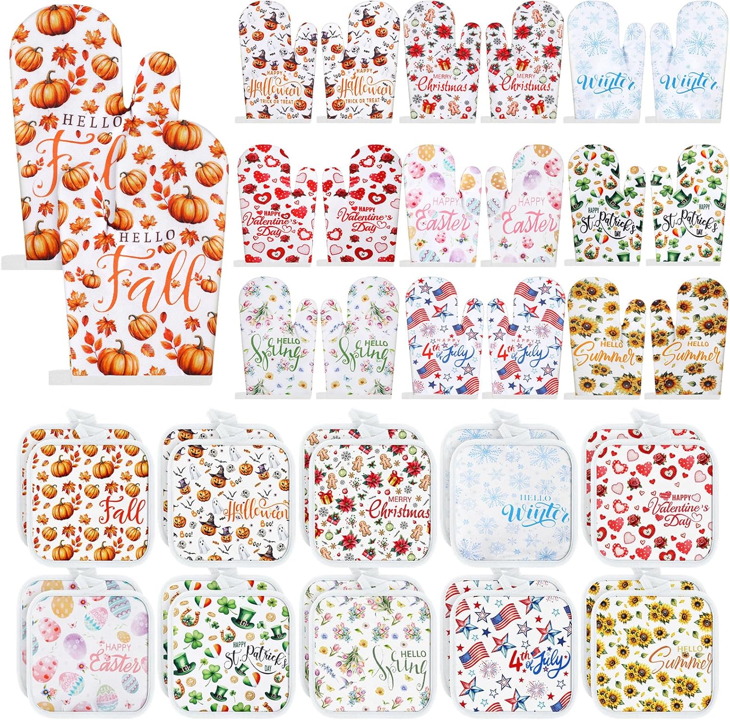 40 Pcs Fall Oven Mitts and Pot Holders Set Fall Baking Mitts Seasonal Heat Resistant Mat Holiday Oven Gloves Autumn Potholders Kitchen Gifts for Women Grilling Baking
