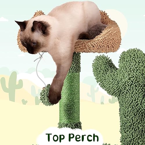Miniatura 5 de Yaheetech Árbol de cactus para gatos, torre para gatos de interior de 53.5 pulgadas con poste rascador cubierto de sisal, condominio, perchas de