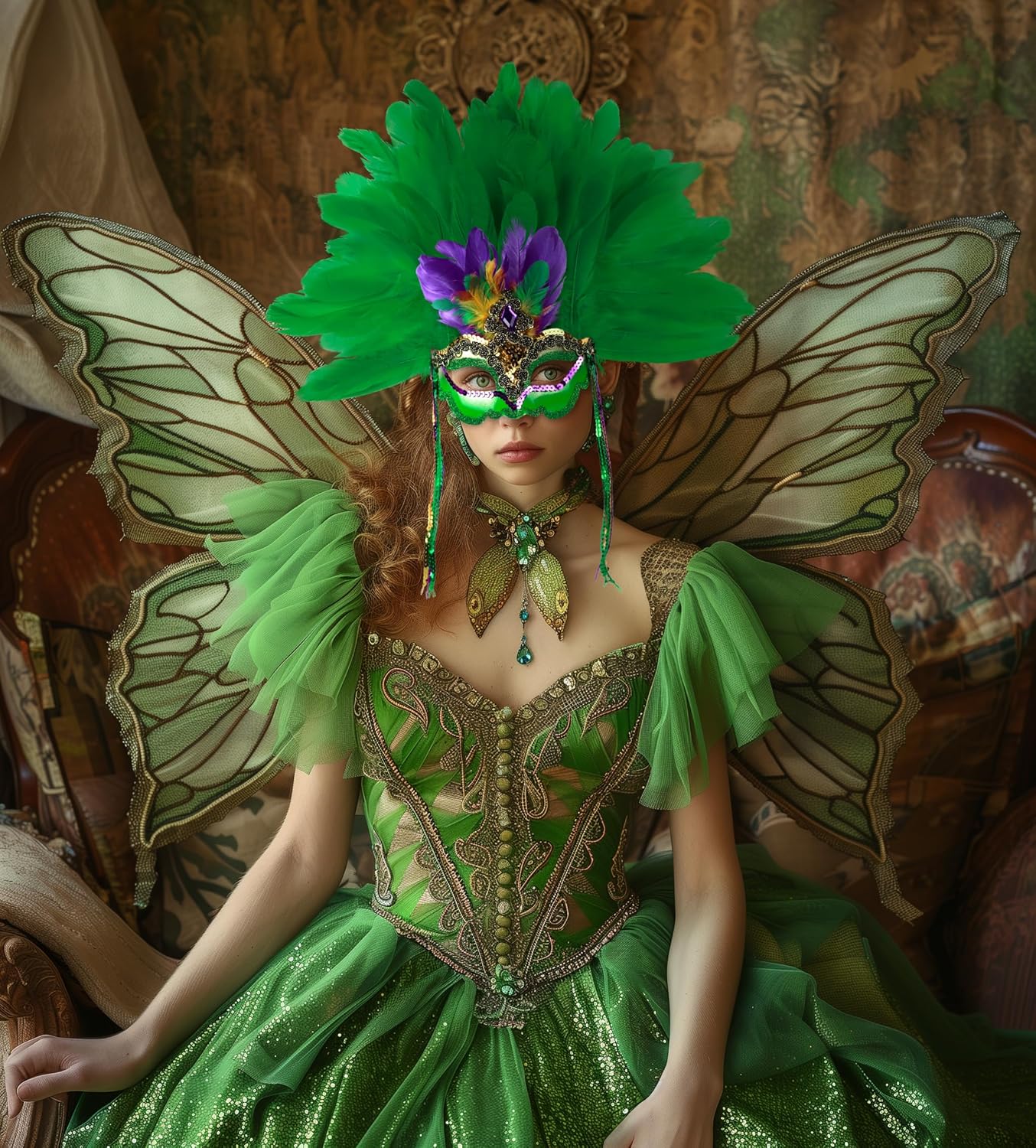 Green Feather Masquerade Mask Headwear Carnival Headpiece Showgirl Cosplay Accessories for Women - Image 2