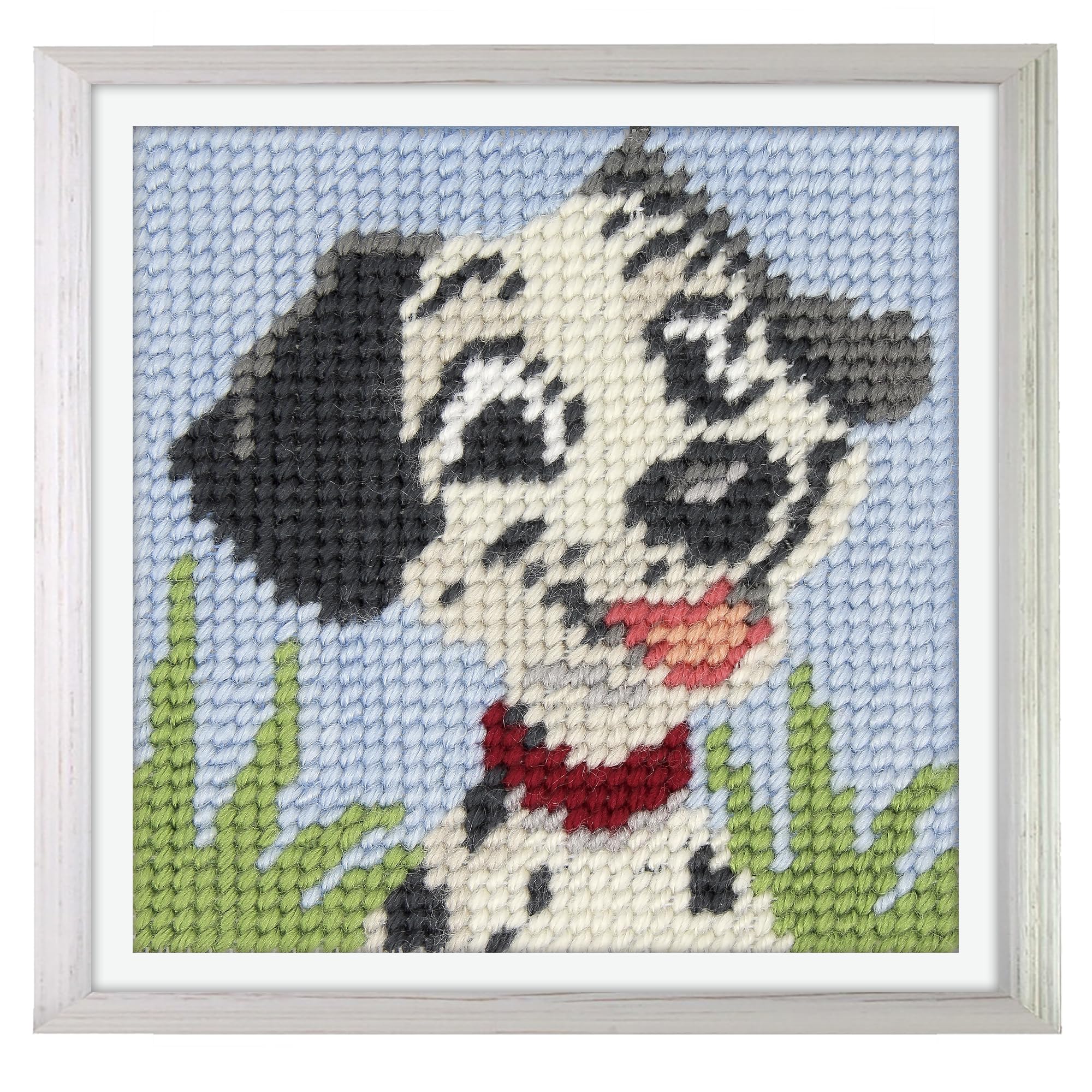 Trimits Half Stitch/Tapestry Kit Puppy with Printed Canvas (17 x 17cm), Acrylic Yarns, Plastic Needle, Colour-Coded Chart and Instructions - Cross Stitch Craft Activity