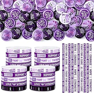Ferreve 90 Pcs Domestic Violence Awareness Party Favors Include 30 Purple Ribbon Awareness Bracelets 30 Button Pins 30 Pencils Purple Ribbon Accessories for Public Charity Party Supplies