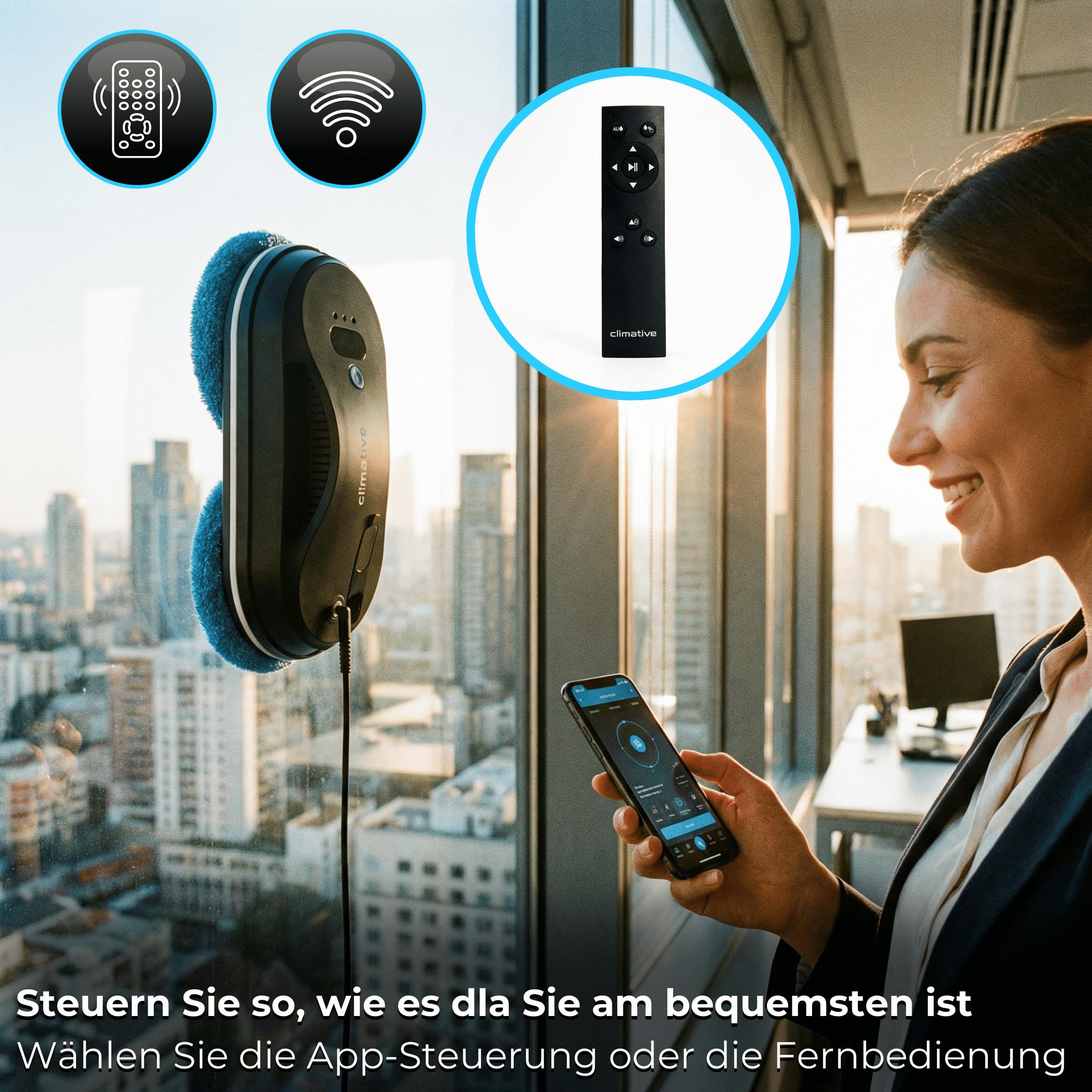 Fensterputzroboter mit Ultraschall-Sprühfunktion, 6600Pa, USV-Sturzsicherung, Kantenerkennung, Hochhausfenster, WiFi Smarte App, Fensterroboter, Fenstersauger, Fensterreiniger, Glasreiniger, 10 Pads