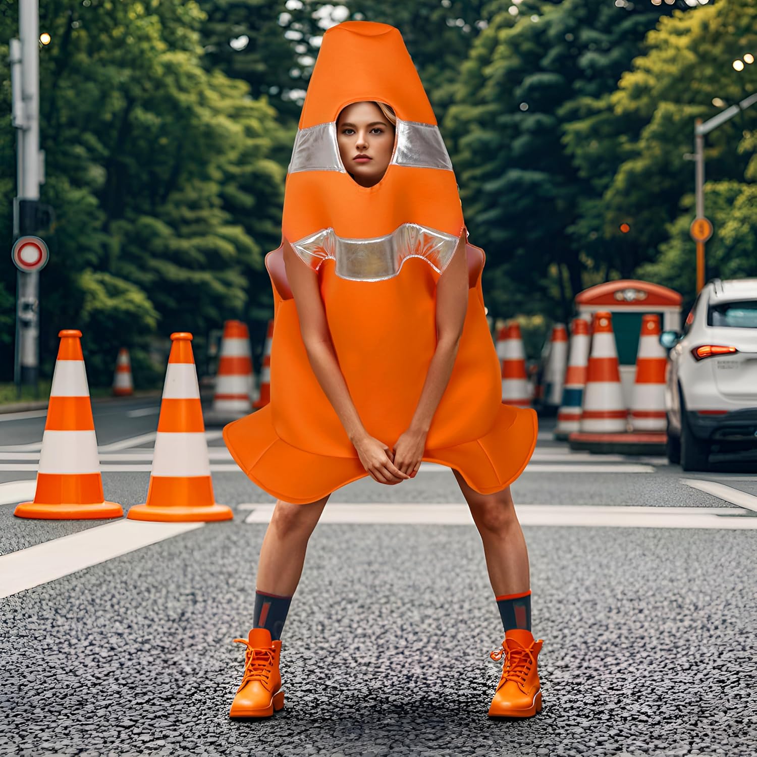 VZQI Traffic Cone Costume Halloween Orange Costume Adult - Image 5