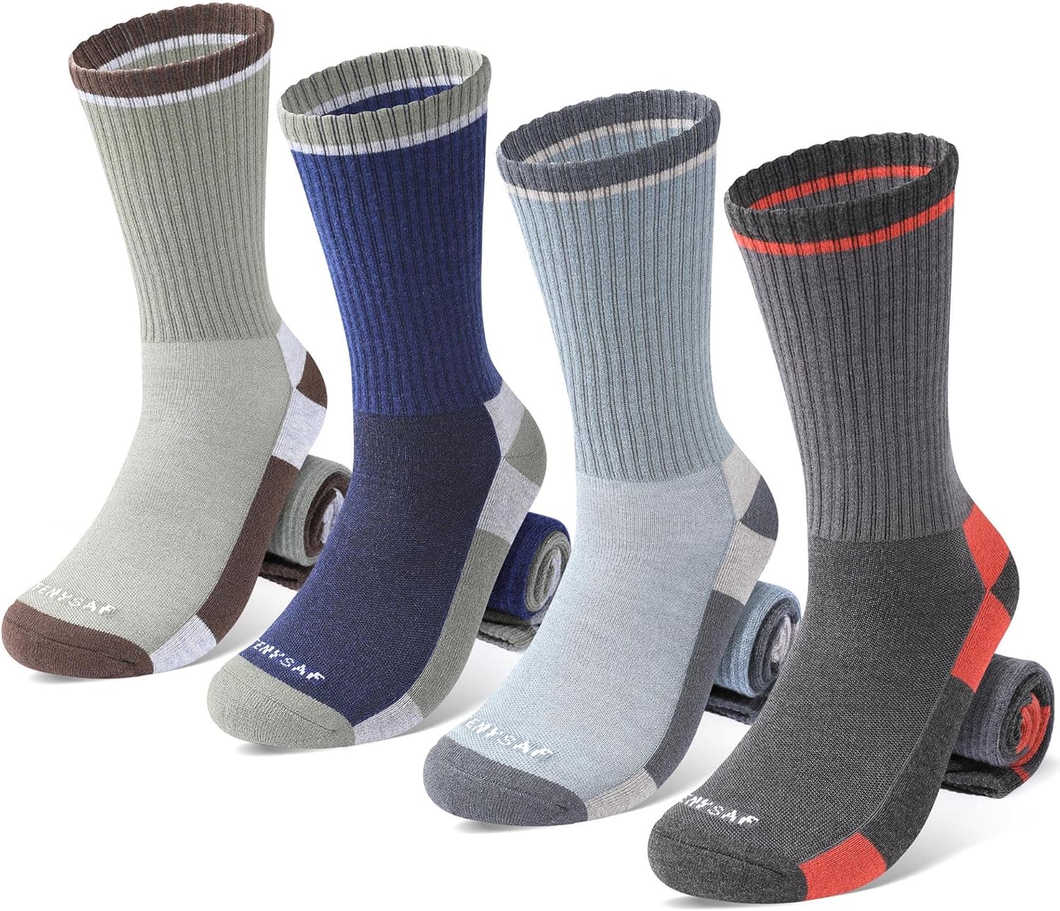 Wool Hiking Socks for Men - Women Lightweight Crew Merino Wool Socks with Cushion for Camping Hunting Work,4 pack