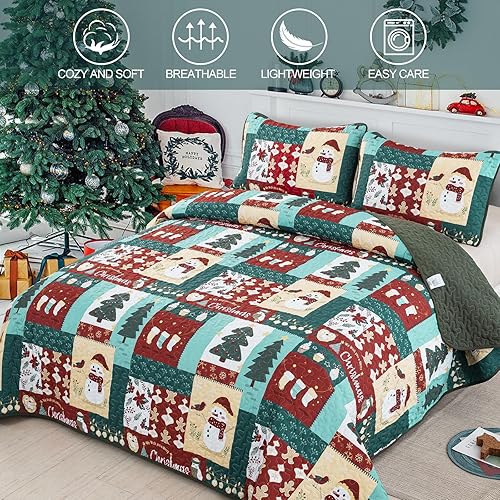 Miniatura 2 de Juego de edredón de Navidad Queen, juego de edredón de 3 piezas de microfibra suave y ligera con 2 fundas de almohada para niños, adolescentes y