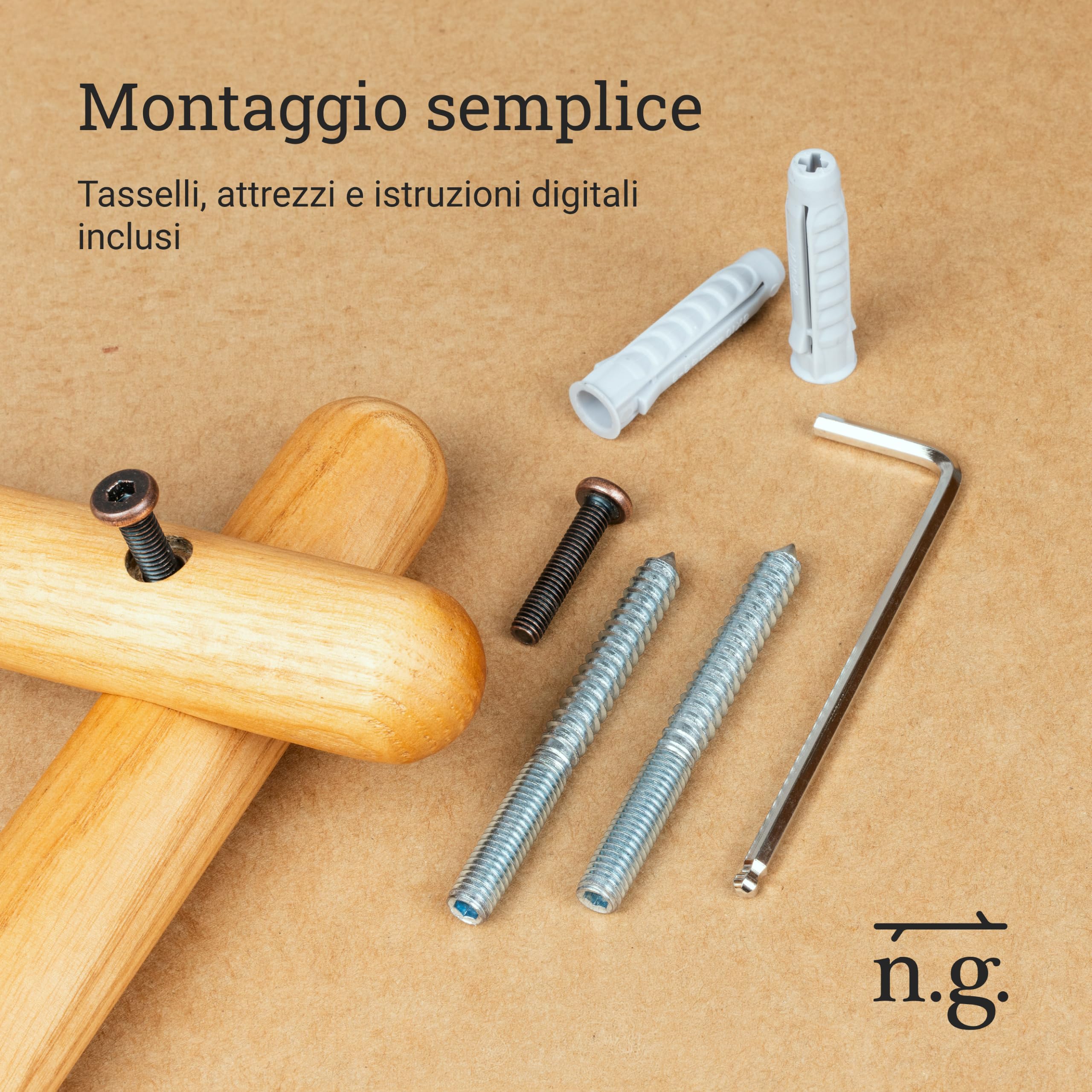 Natural Goods Berlin ASKA - 1 asta appendiabiti in legno di rovere, larghezza 60 cm, appendiabiti da soffitto, appendiabiti da soffitto, appendiabiti da corridoio, appendiabiti da soffitto, in legno