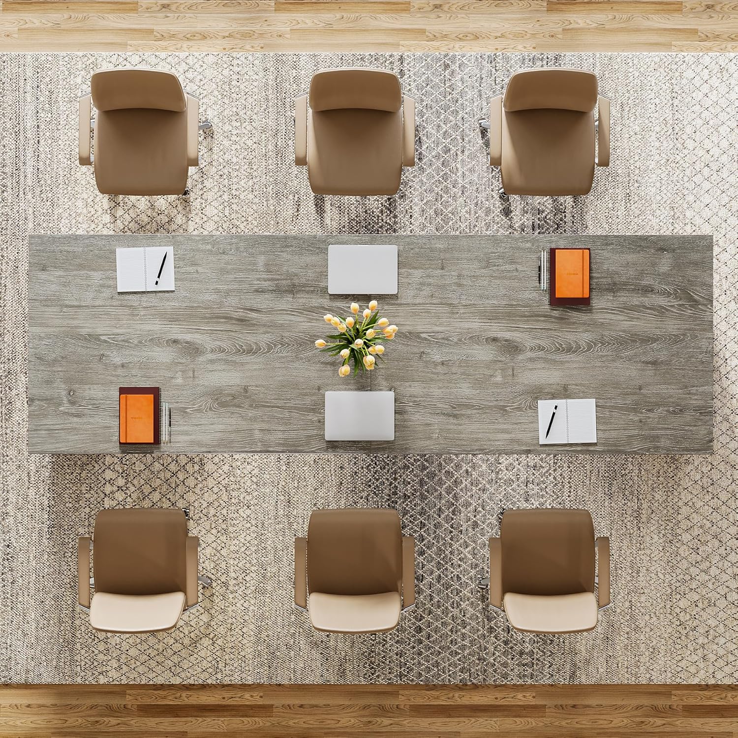 Tribesigns 7 ft Extra Long Conference Table, 86-Inch Office Meeting Room Table, Modern Industrial Rectangle Gray Seminar Desk for 8 (1)