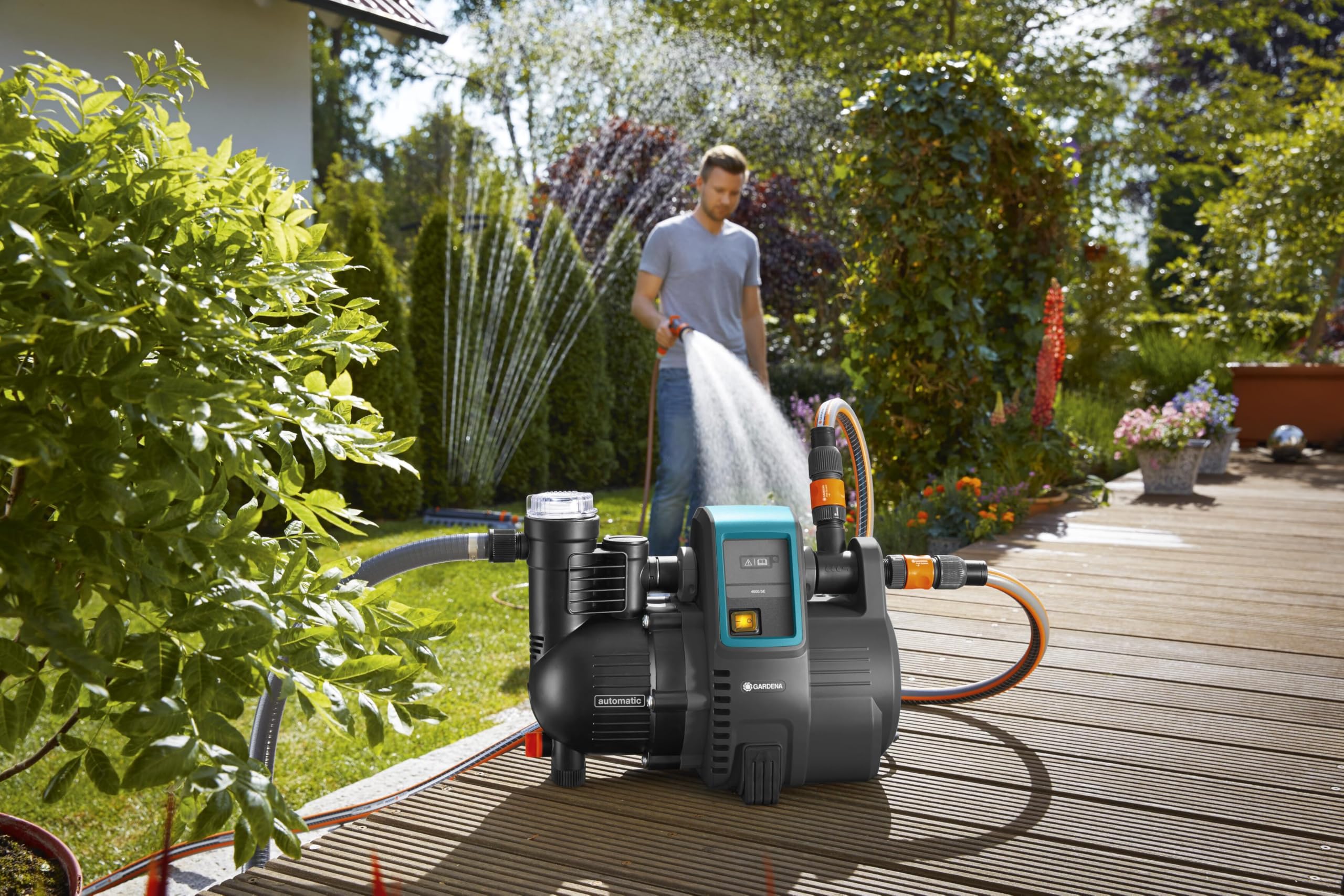 Gardena Hauswasserautomat 4000/5E: Energiesparende Hauswasser- und Bewässerungspumpe mit innovativer Technik, einfache Bedienung, Fördermenge 4000 l/h, geräuscharmer Betrieb (1758-20)