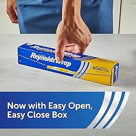 Reynolds Wrap Non-Stick Aluminum Foil Roll, Non-Stick Foil for Cooking, Freezer Safe, Features a Secure Easy Open and Close Tab, 12 Inches Wide, 50 Total Sq. Ft.