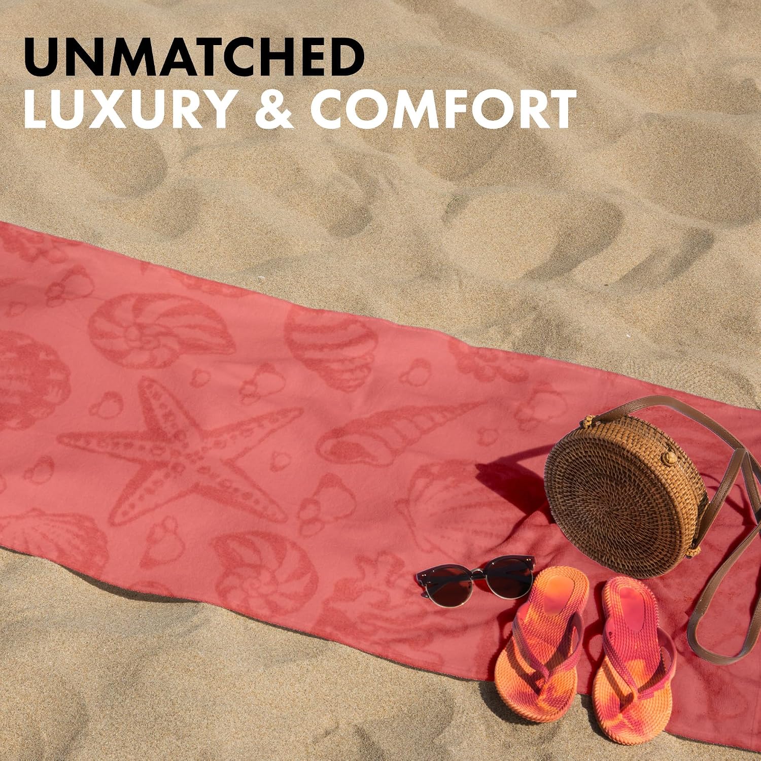 Towels Beyond - Turkish Beach Towel, 100% Turkish Cotton, Sand Free Quick Dry Highly Absorbent, Soft Woven Linen Peshtemal with Plush Terry Reverse Side | 35"x60" (Coral)