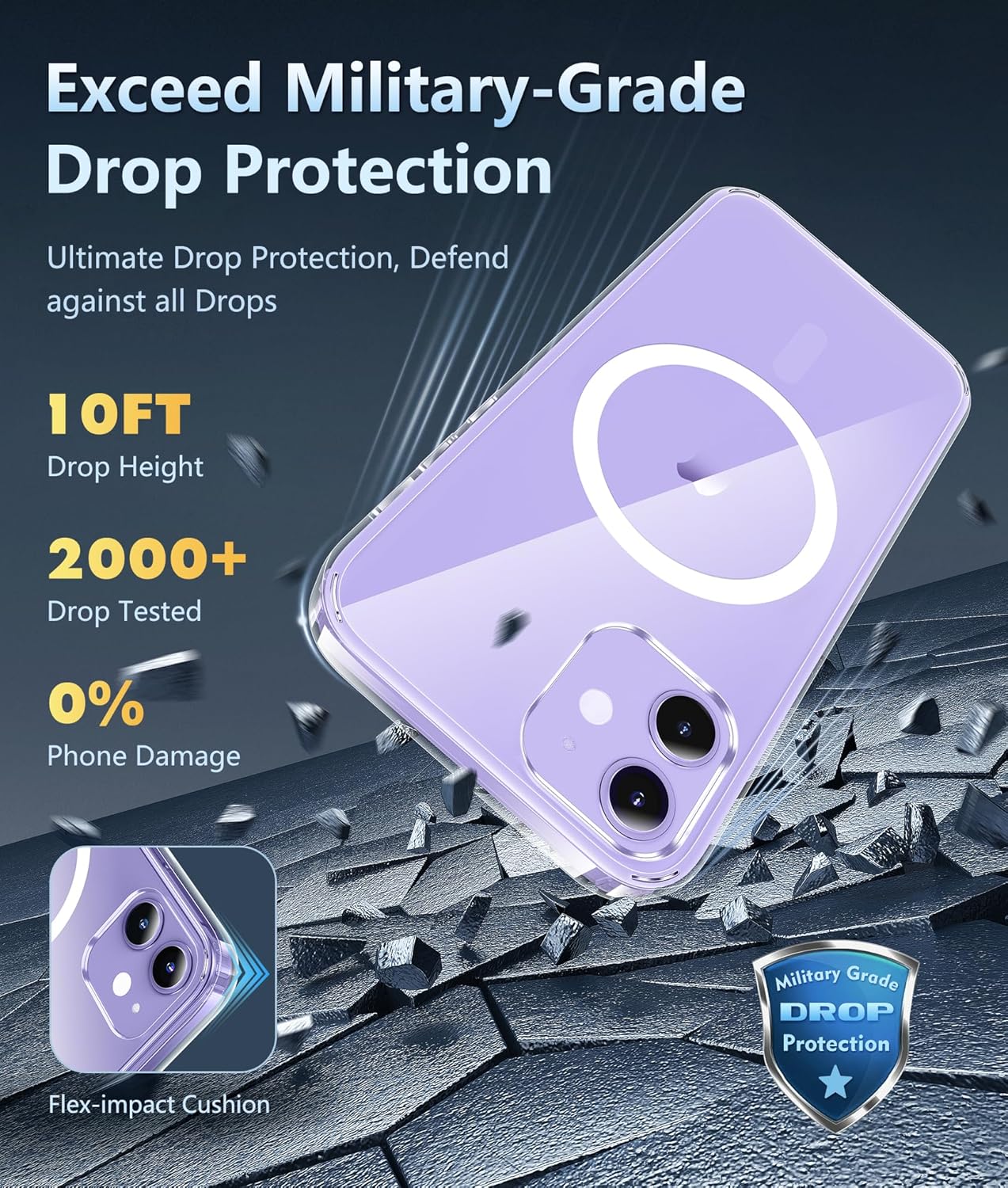 FNTCASE for iPhone 12 Clear Case: for iPhone 12 Pro Case Magnetic Military Grade Drop Protection Anti Yellowing Cell Phone Cover - Rugged Durable Shockproof Protective Bumper (Clear) - Image 4