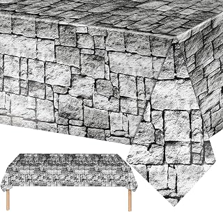 PHOGARY 3 Pieces Stone Wall Tablecloths Brick Tablecloths Halloween Table Covers Disposable Plastic Tablecloths Photo Brick Decal Wallpaper Stone Pattern Table Cloth for Medieval Party Decorations