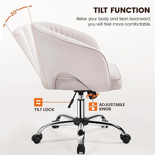 Miniatura 5 de Topeakmart Silla de escritorio de terciopelo, silla de tocador de maquillaje con altura de asiento ajustable y reposabrazos, silla de oficina
