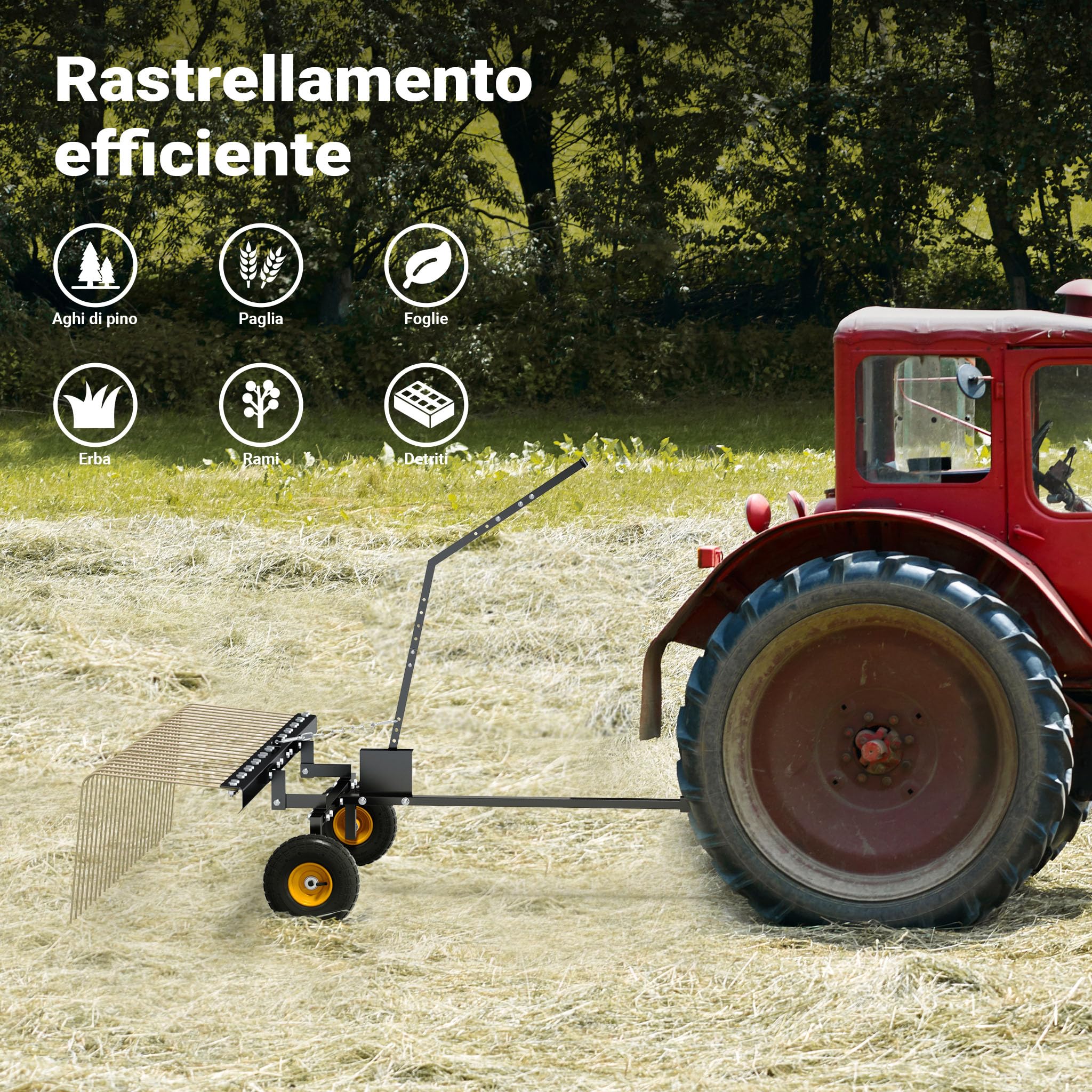 Wiltec Strigliatore a molle trainato per prato 60" Larghezza di lavoro 148 cm Arieggiatore per trattorini Quad