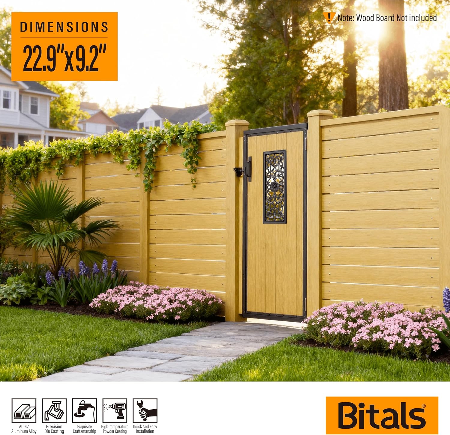 Fence Gates Decorative, Aluminum Alloy Decorative for Wooden Fence, Shed, Barn & Outdoor Patio Decor, Rectangle Pattern, 22.9"×9.2" image 2