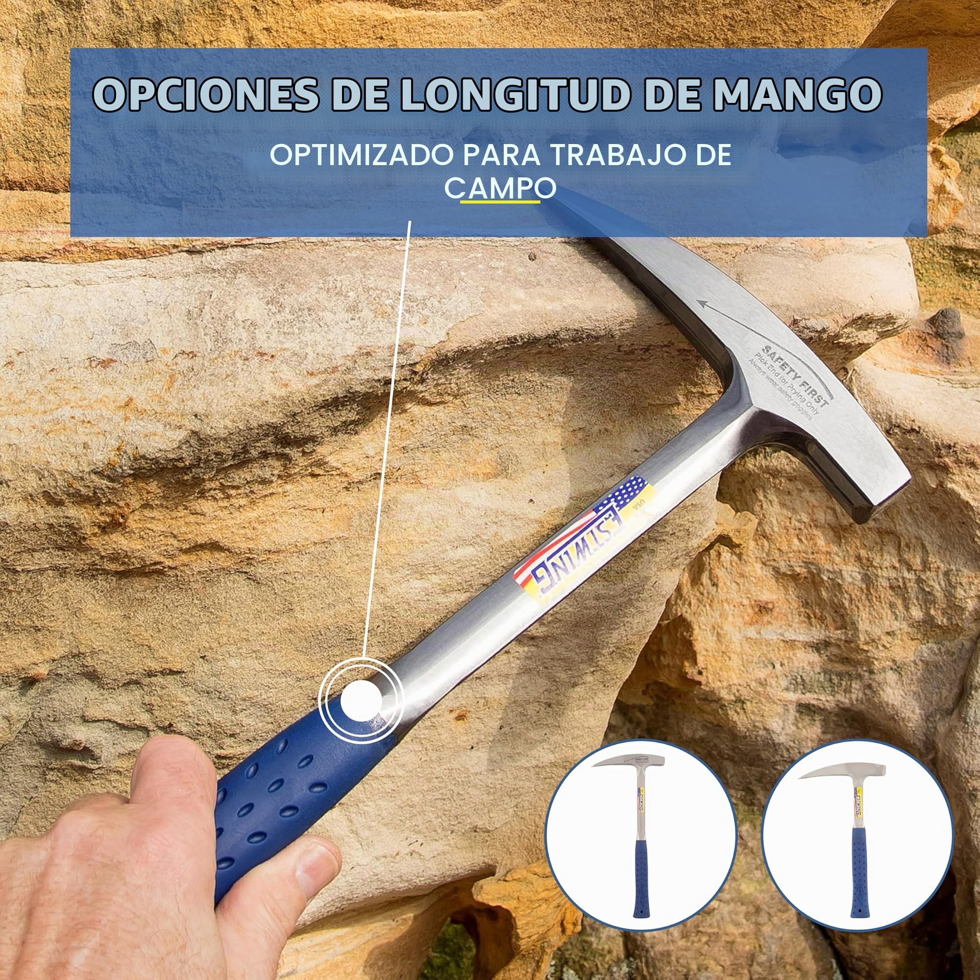 Estwing ESE322P Cuchillo a Lama Fissa,Unisex - Adulto, Azul, un tamaño | Martillo geólogo original: forjado de una sola pieza de 615 g – para rocas, minerales, fósiles.
