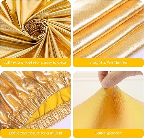 Miniatura 4 de Juego de 5 fundas para pedestal de elastano cilíndrico, color dorado, para fiestas, bodas, pilares, baby shower, mesas de postre, fiesta de