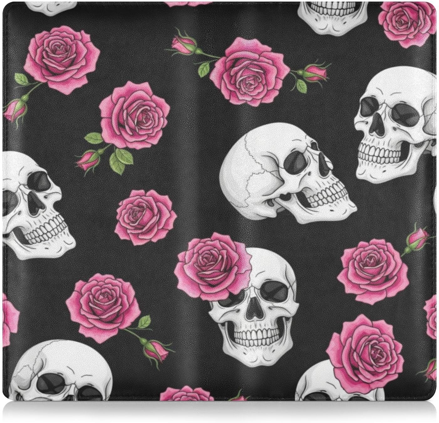 MCHIVER Halloween Rose Skull Black Car Registration and Insurance Holder Lether Vehicle Glove Box Organizer Car Essentials Wallet Case for Cards Document License