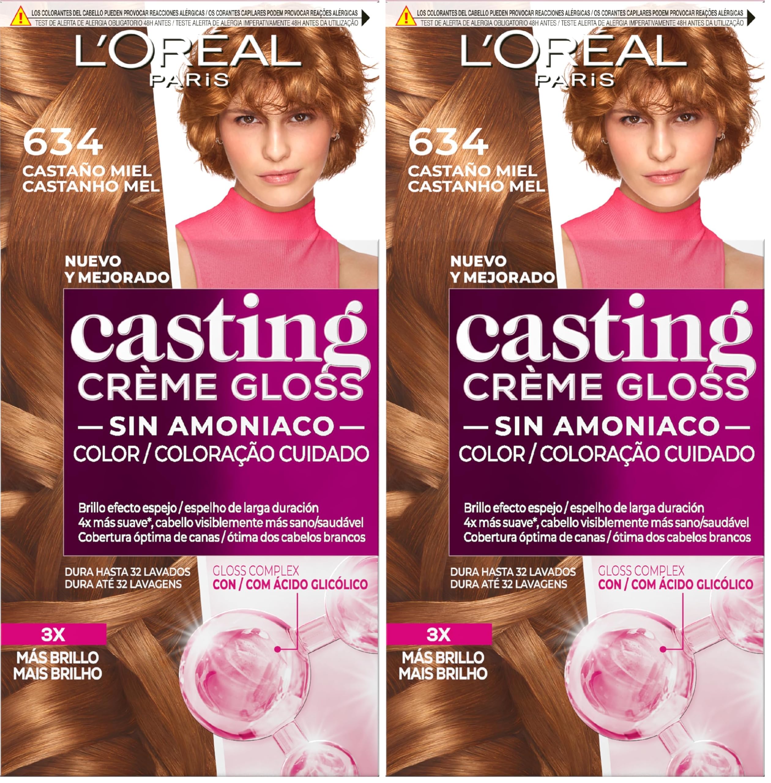 L'Oreal Paris Casting Crème GlossColoration No Ammonia, Tone: 634 Honey Chestnut (Pack of 2)