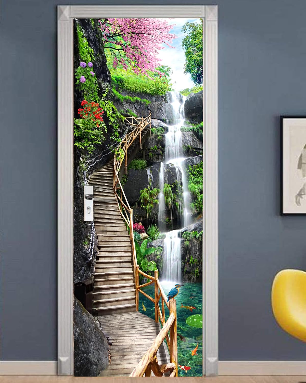 FLFK Door Sticker - Peel and Stick Door Mural, Removable Self-Adhesive Waterfall Wallpaper for Home Decor, 30.3" W x 78.7" L, Set of 2 Sheets