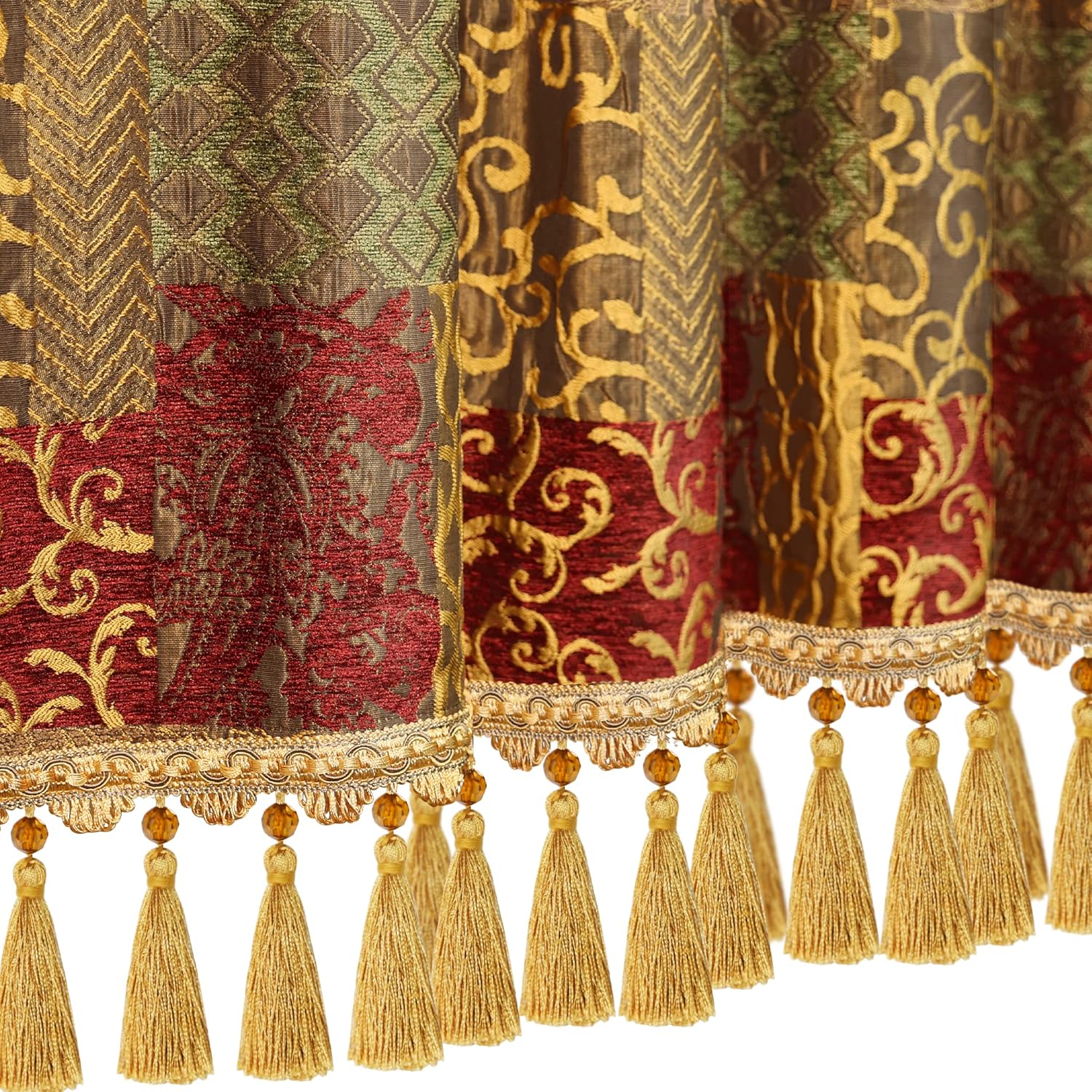 Loom and Mill Luxury Valance Curtains for Windows, Elegant Damask Thick Chenille Window Treatment with Handmade Tassels for Living Room, Bedroom Party Banquet Decorations(80" x 18", Red Gold)