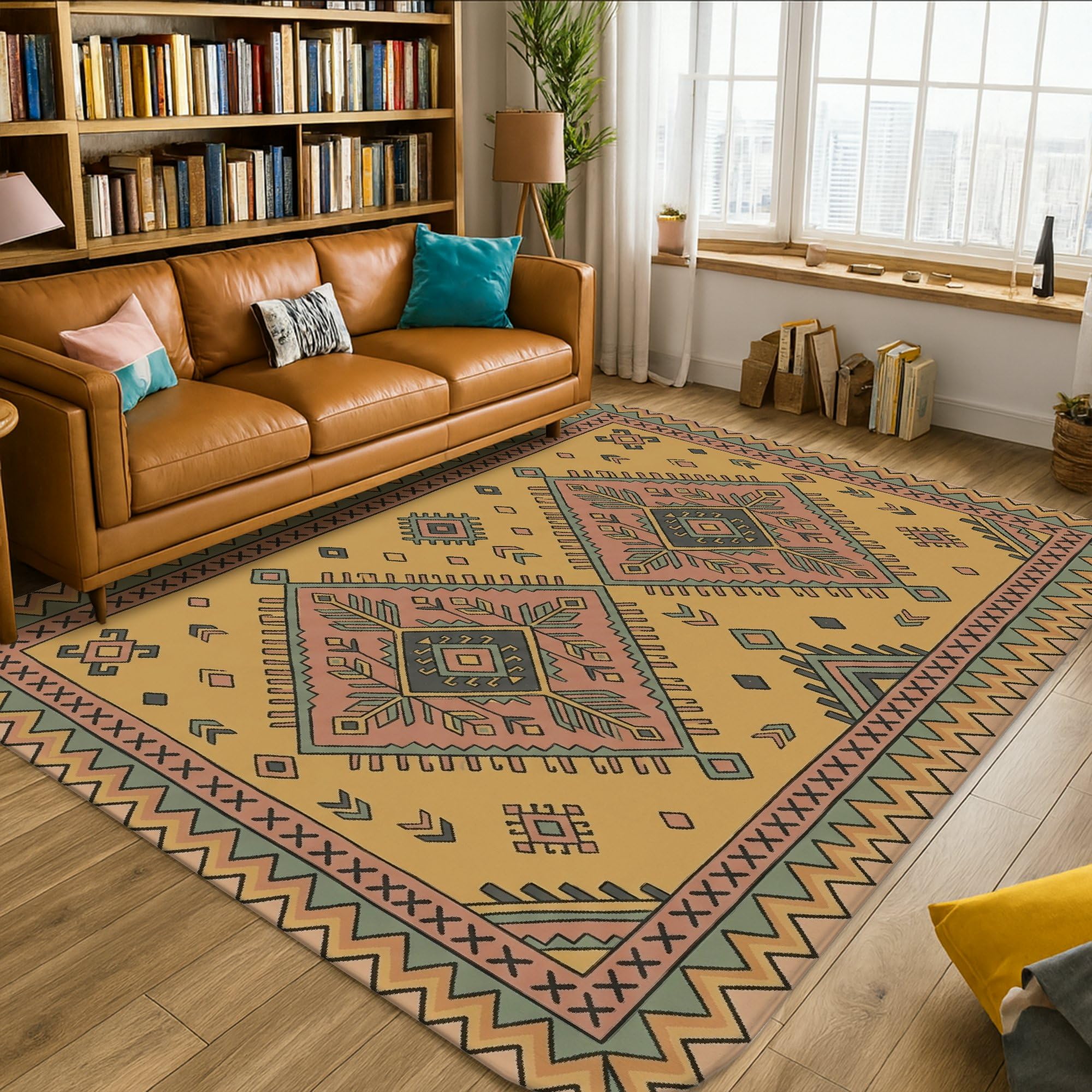 Tapis vintage à feuilles carrées de qualité supérieure en éponge douce