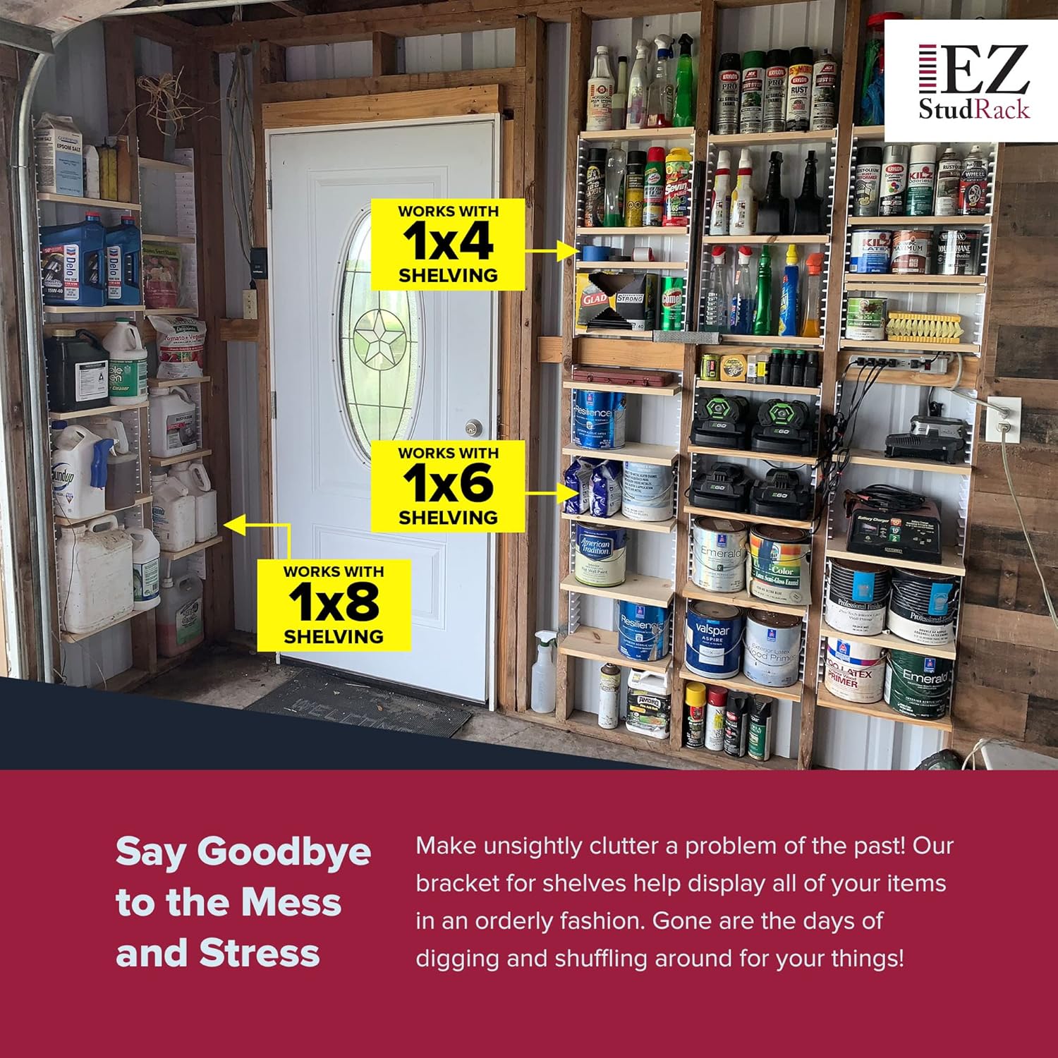 EZStudRack Shelf Bracket - Shelf Brackets for Wall - Wall Mount Shelf - Floating Shelf Hardware - Shelving Brackets for Home - Garage Shelf Brackets - Wood Not Included - 32 Pack (16 Pair) White