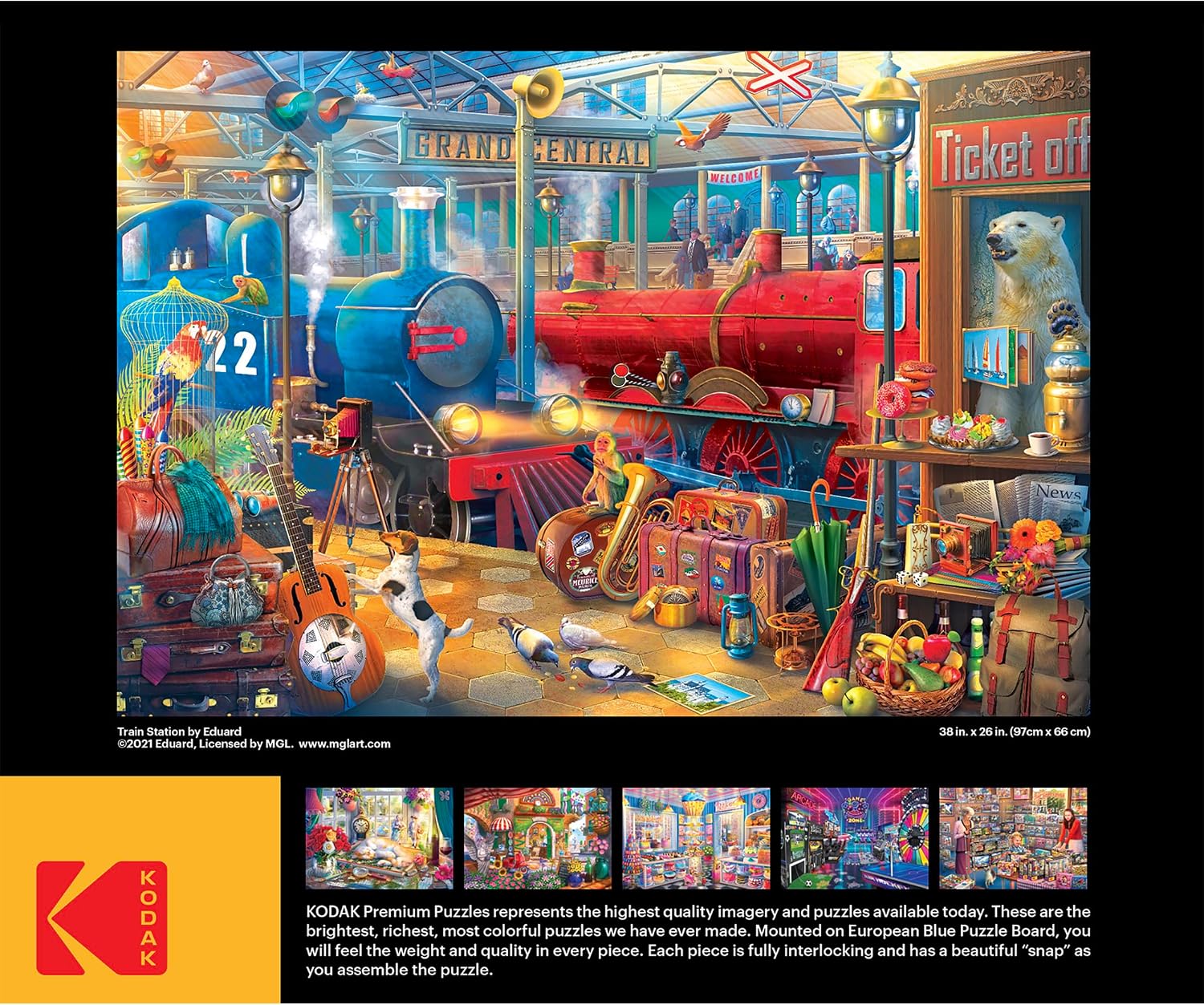 RoseArt - Kodak Premium Collector - Train Station - 2000 Piece Jigsaw Puzzle for Adults
