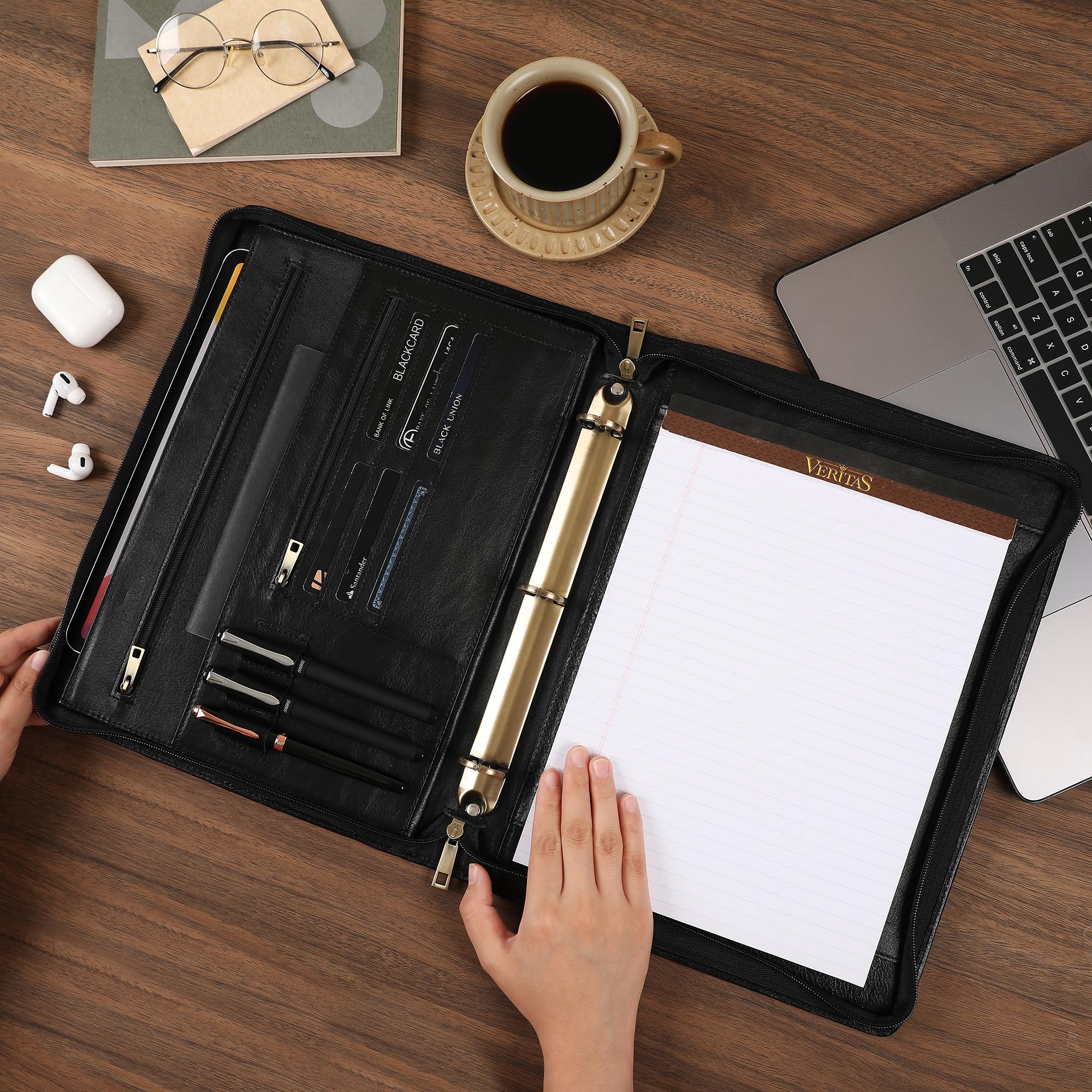 Porte-documents en cuir véritable à 3 anneaux, 27,9 x 35,6 cm, organiseur professionnel pour homme et femme, porte-documents gravé personnalisé avec bloc-notes format lettre