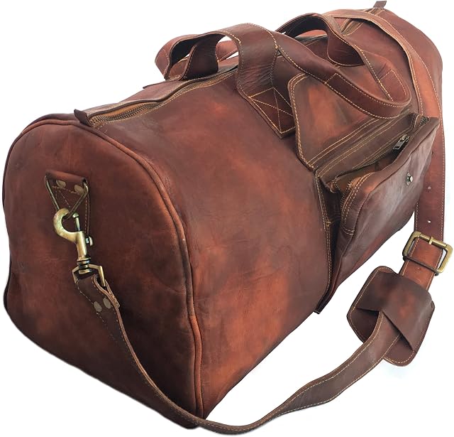 24 Inch Rustic Goat Real Leather Duffel Bag Vintage Leather Bag Travel Bag Overnight Weekend Holdall Bag Brown Large Bag Luggage Bag Carry On by KK's Leather