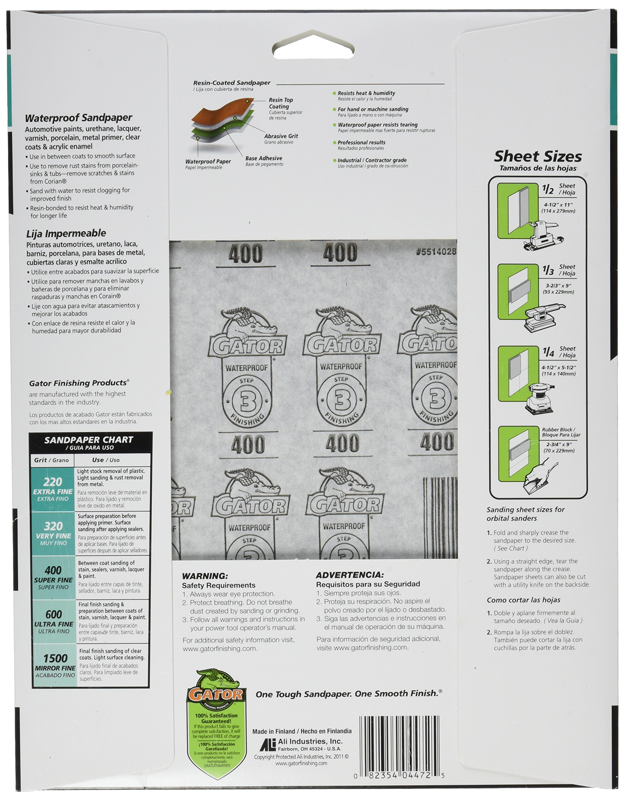 Ali Industries 4472 400 Grit Sandpaper, 9-Inch x 11-Inch(pack of 5