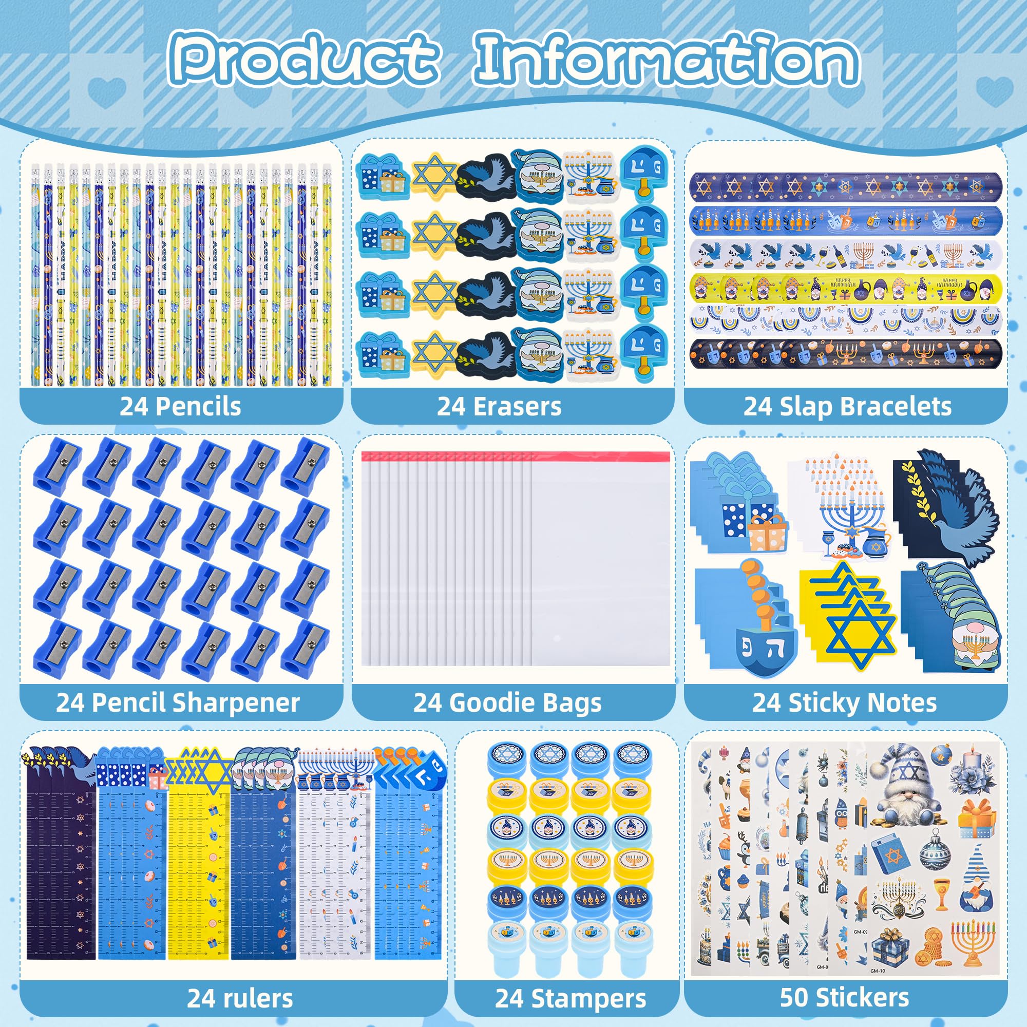 Ulema 216 lápices de madera de regalo de Hanukkah Supplies Hanukkah a granel con temática de Janucá para bolsas de regalo, premio de aula