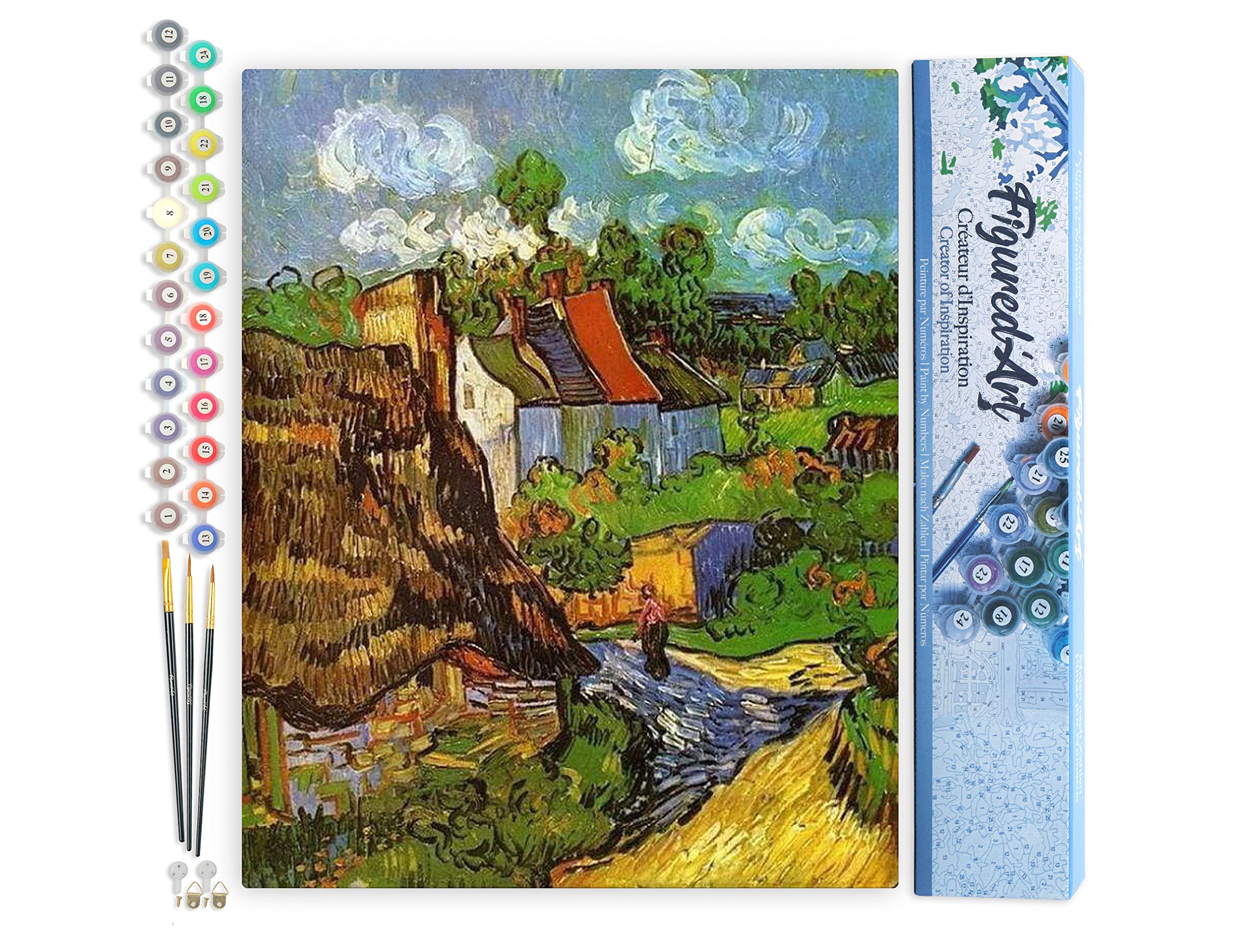 Figured'Art Paint by Numbers for Adults Van Gogh Houses in Auvers 40x50cm - Craft Art Painting DIY Kit Rolled Canvas Without Frame